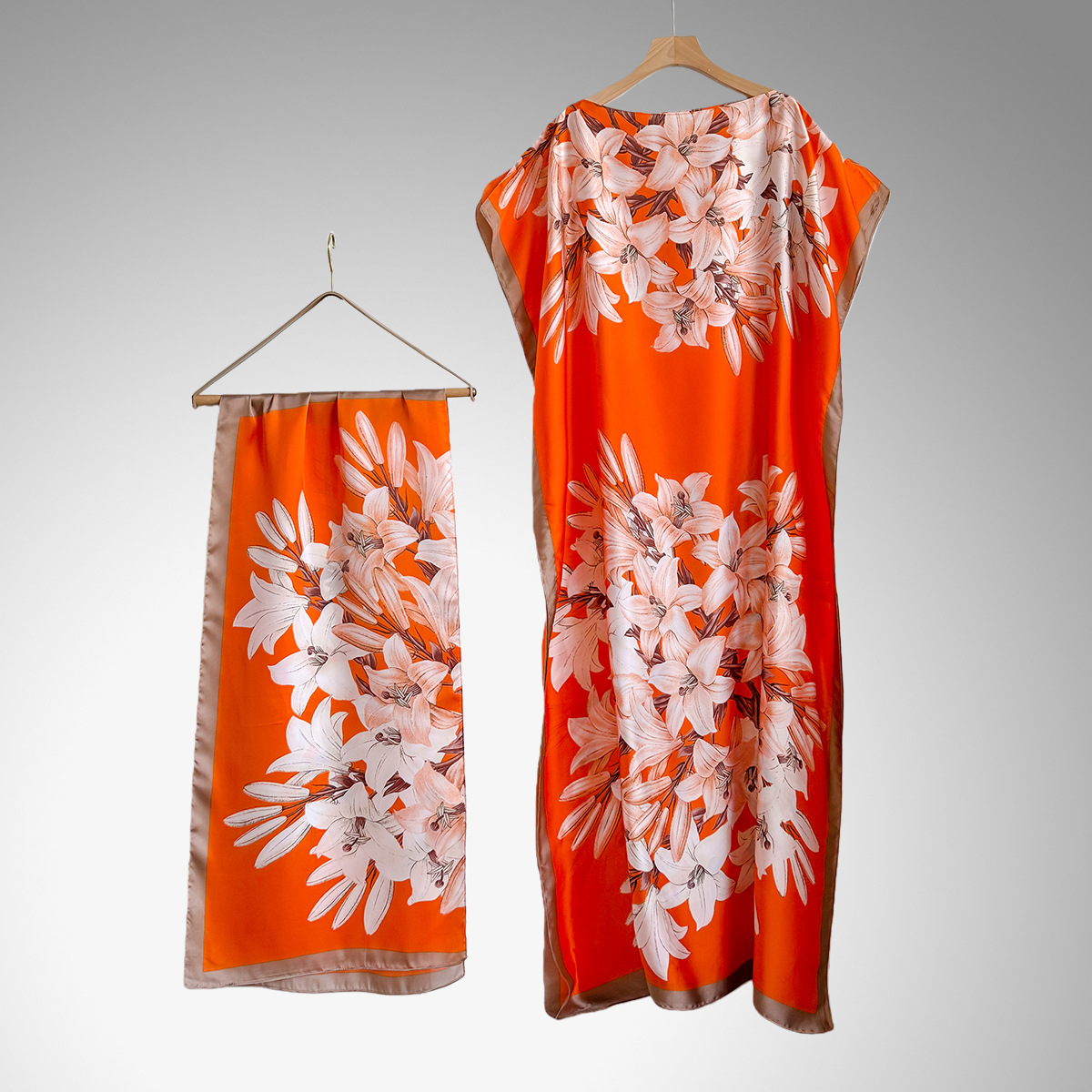 Women's Peacock Print Cape Shawl & Scarf Set, Elegant Beach Cover-Up For Holiday Vacation, Swimsuit Cover Up