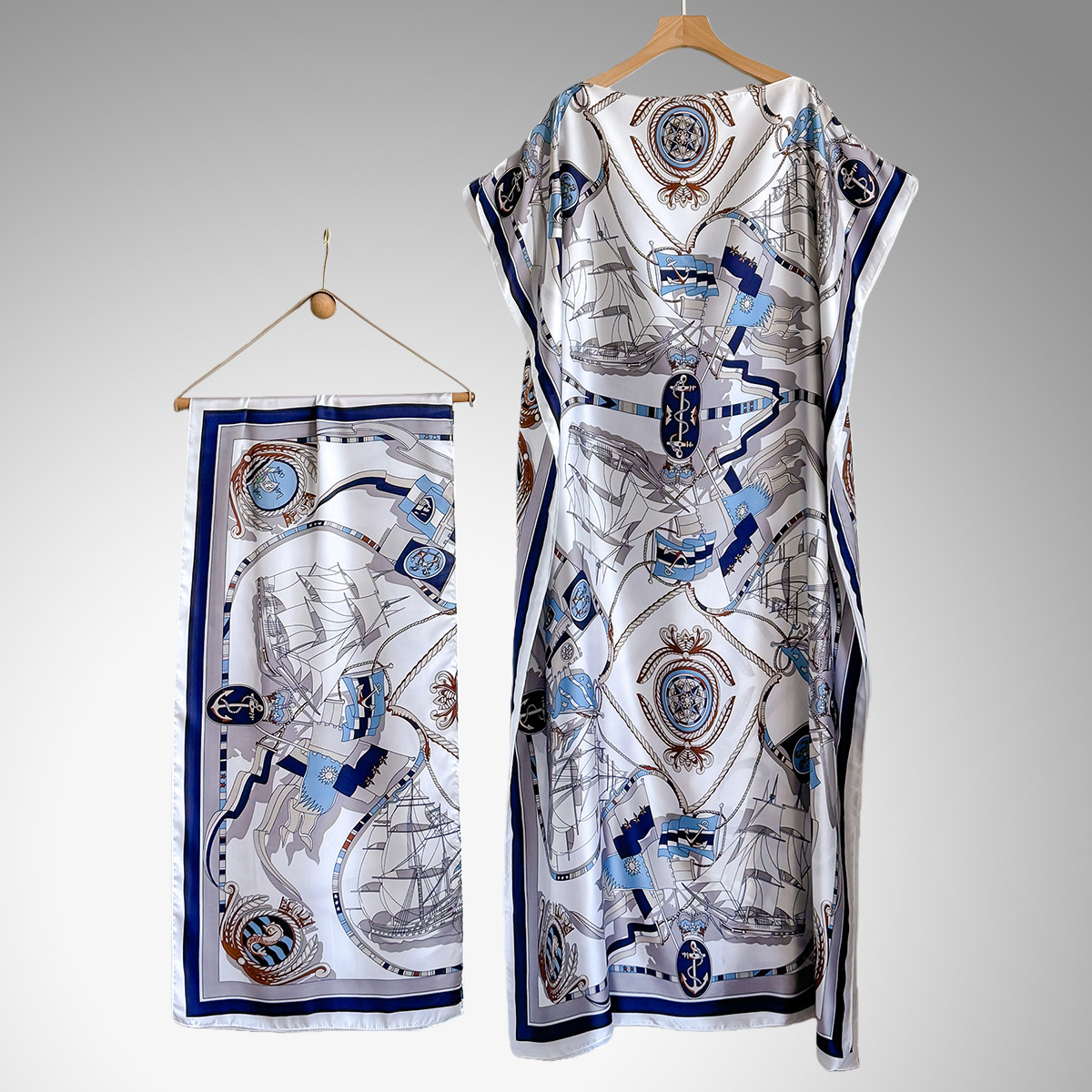 Women's Peacock Print Cape Shawl & Scarf Set, Elegant Beach Cover-Up For Holiday Vacation, Swimsuit Cover Up