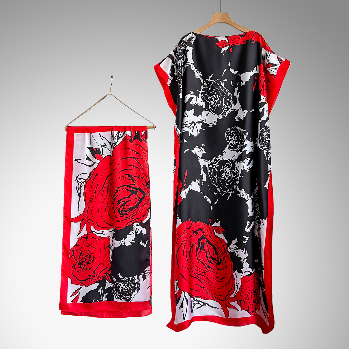 Women's Peacock Print Cape Shawl & Scarf Set, Elegant Beach Cover-Up For Holiday Vacation, Swimsuit Cover Up