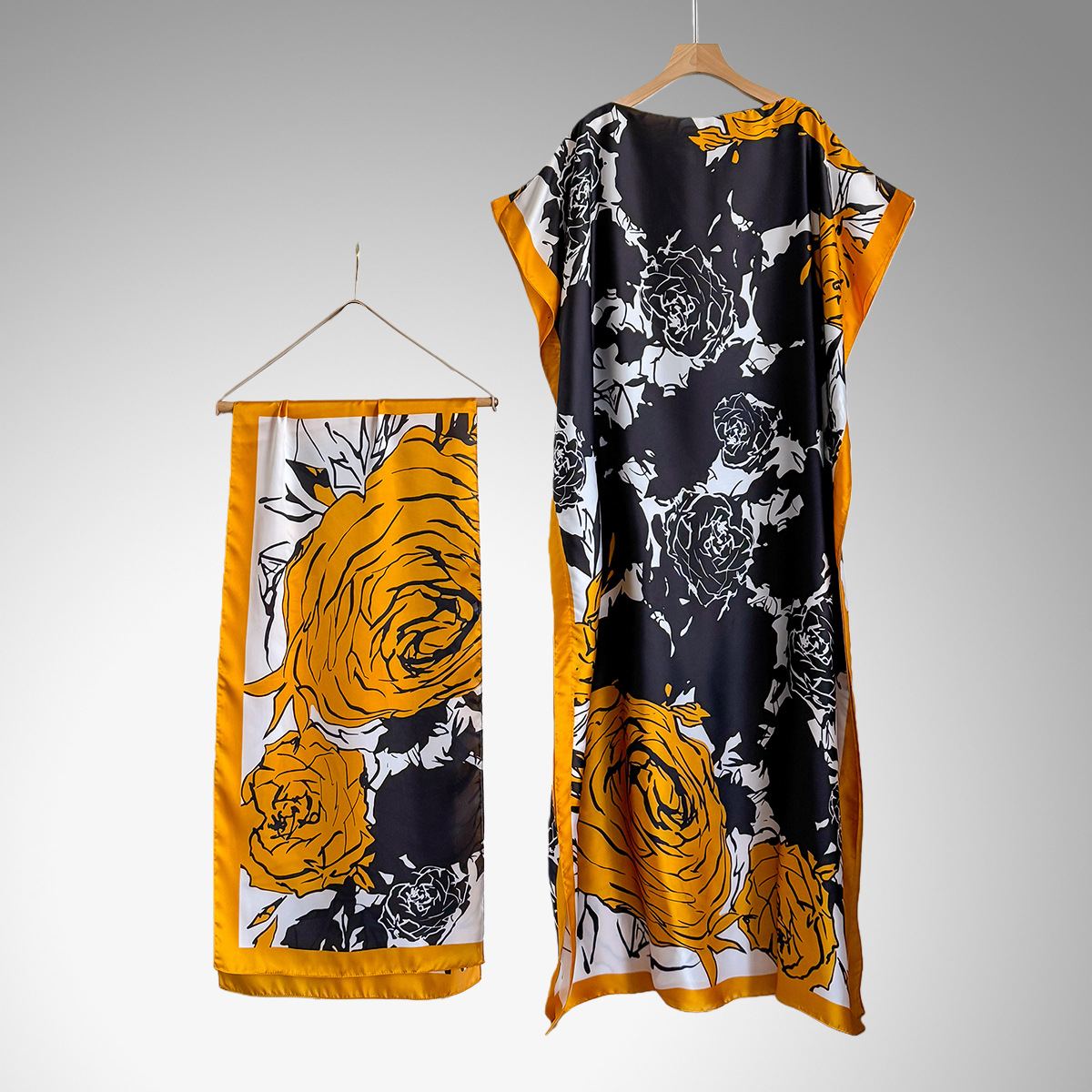 Women's Peacock Print Cape Shawl & Scarf Set, Elegant Beach Cover-Up For Holiday Vacation, Swimsuit Cover Up