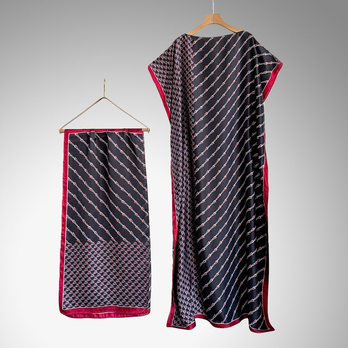 Women's Peacock Print Cape Shawl & Scarf Set, Elegant Beach Cover-Up For Holiday Vacation, Swimsuit Cover Up