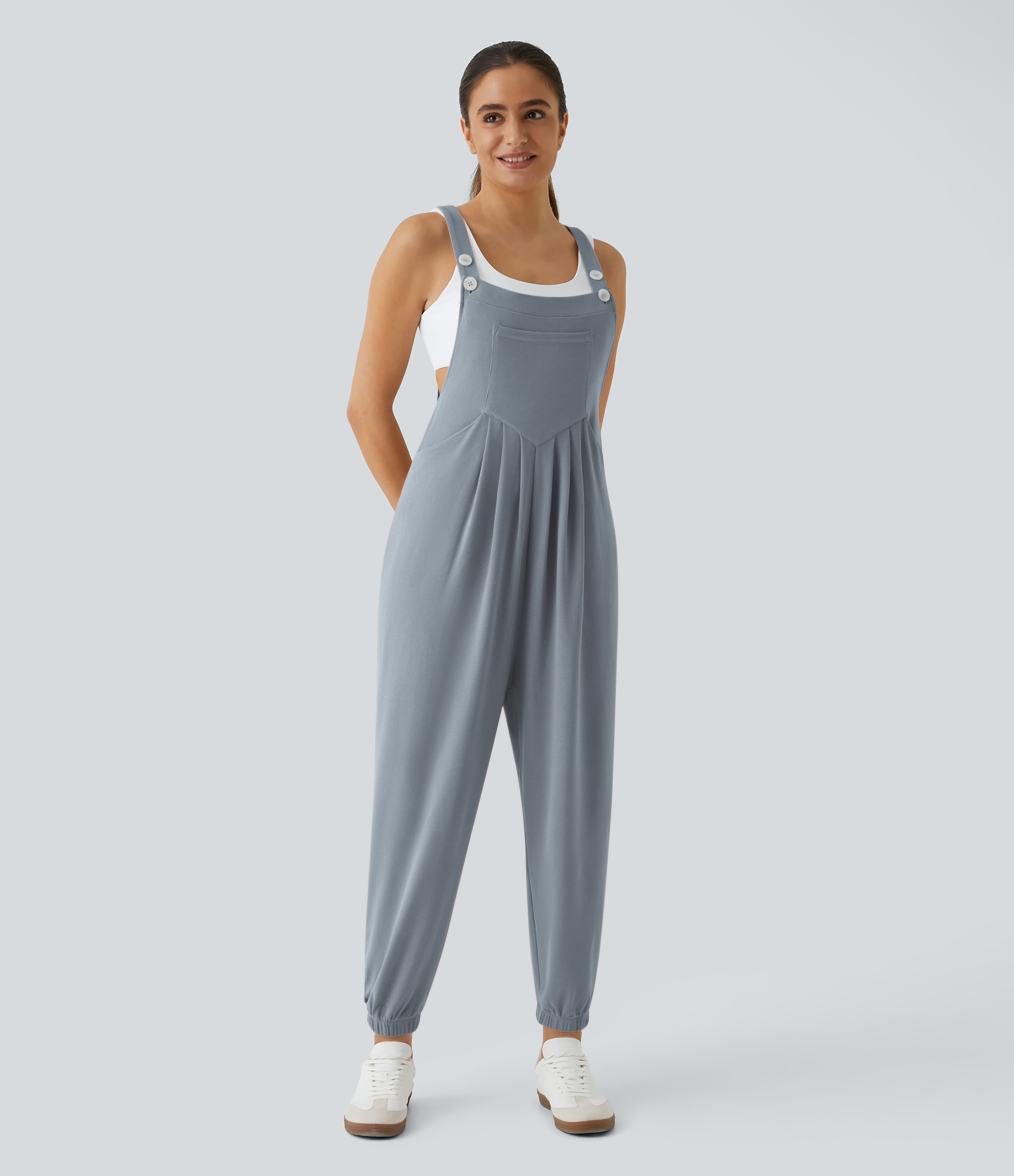 Pockets Waffle Casual Jogger Overalls