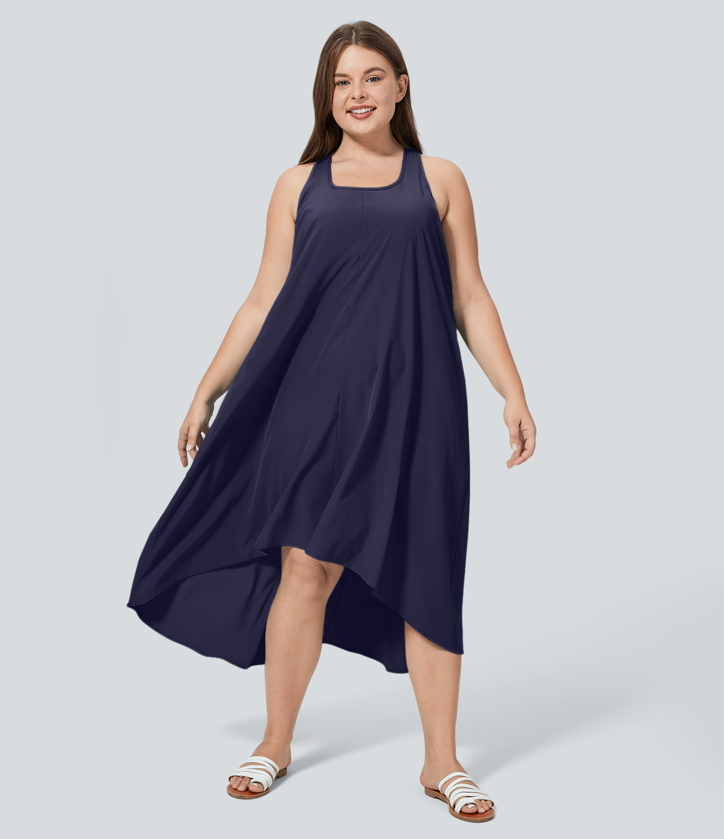 RacerPocket High Low Flowy Midi Quick Dry Casual Plus Size Dress