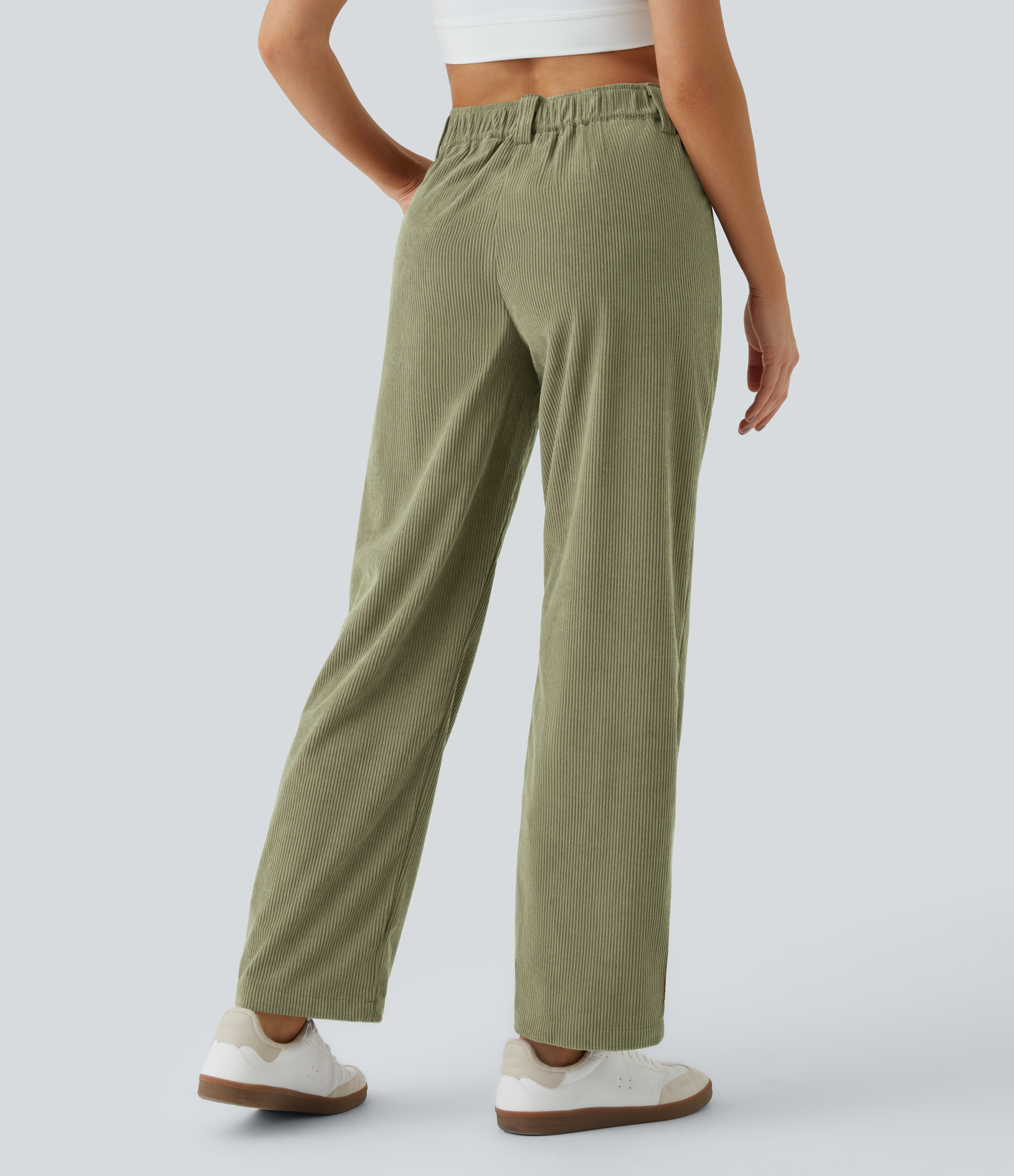 Mid Rise Zipper Pocket Corduroy Casual Pants