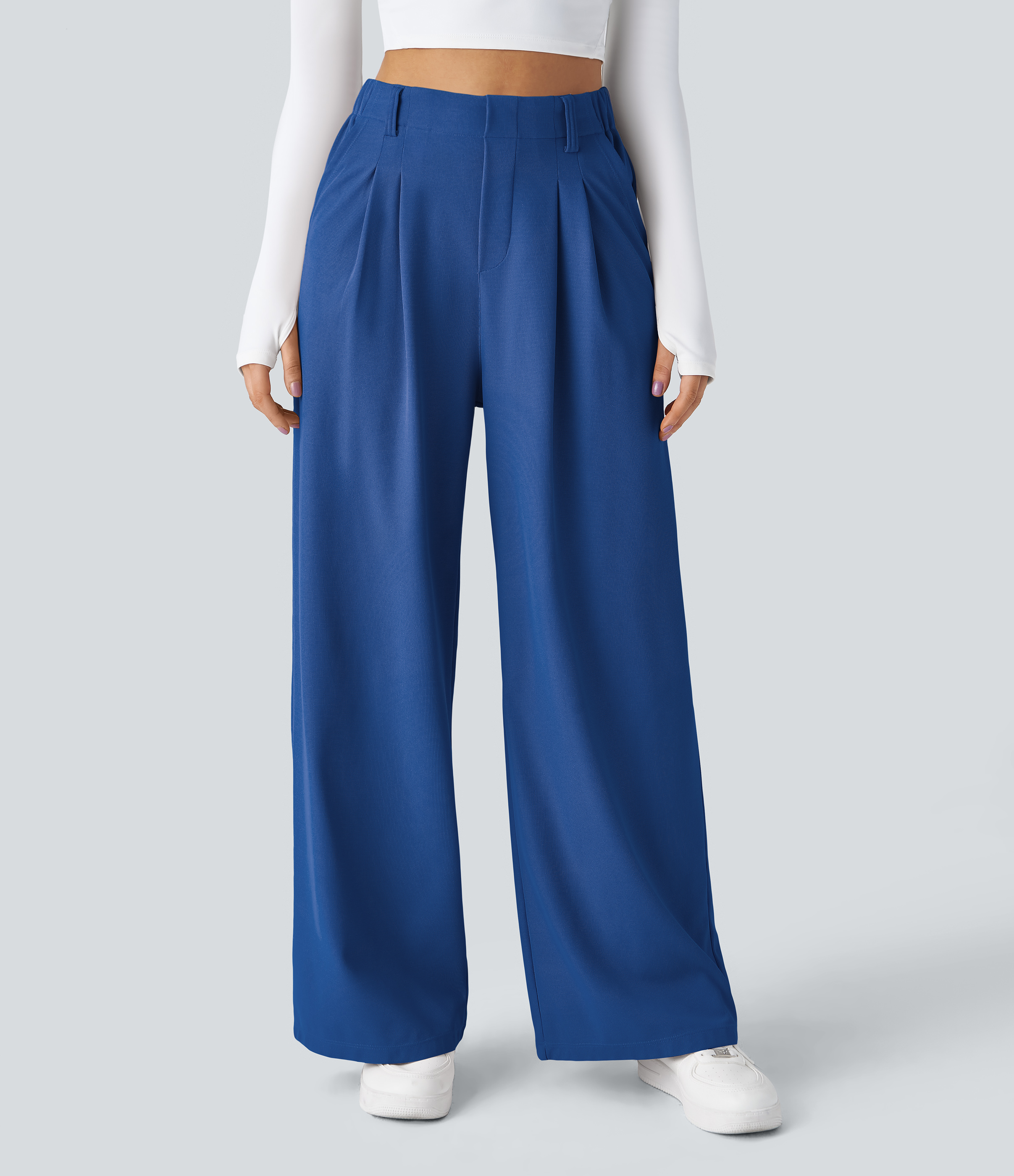 High Waisted Pocket Wide Leg Waffle Work Pants