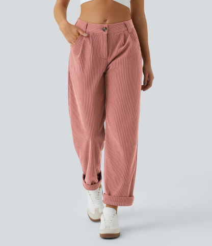 Mid Rise Zipper Pocket Corduroy Casual Pants