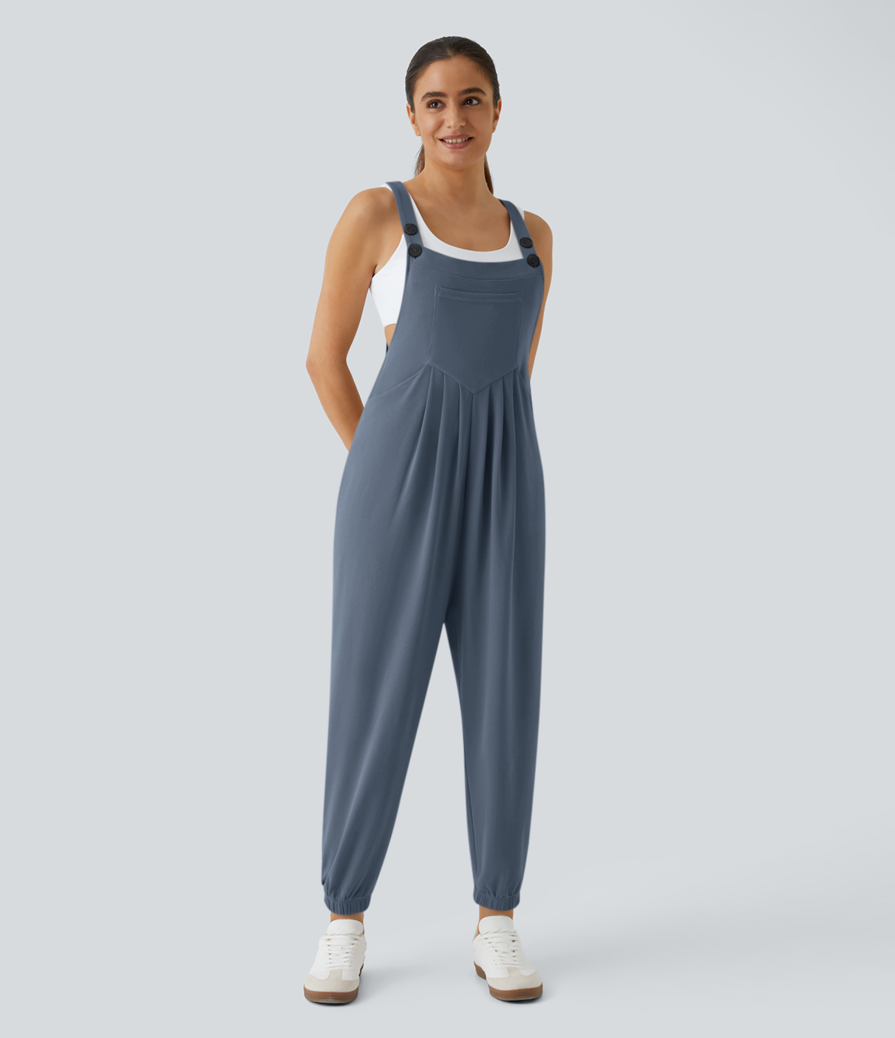 Pockets Waffle Casual Jogger Overalls