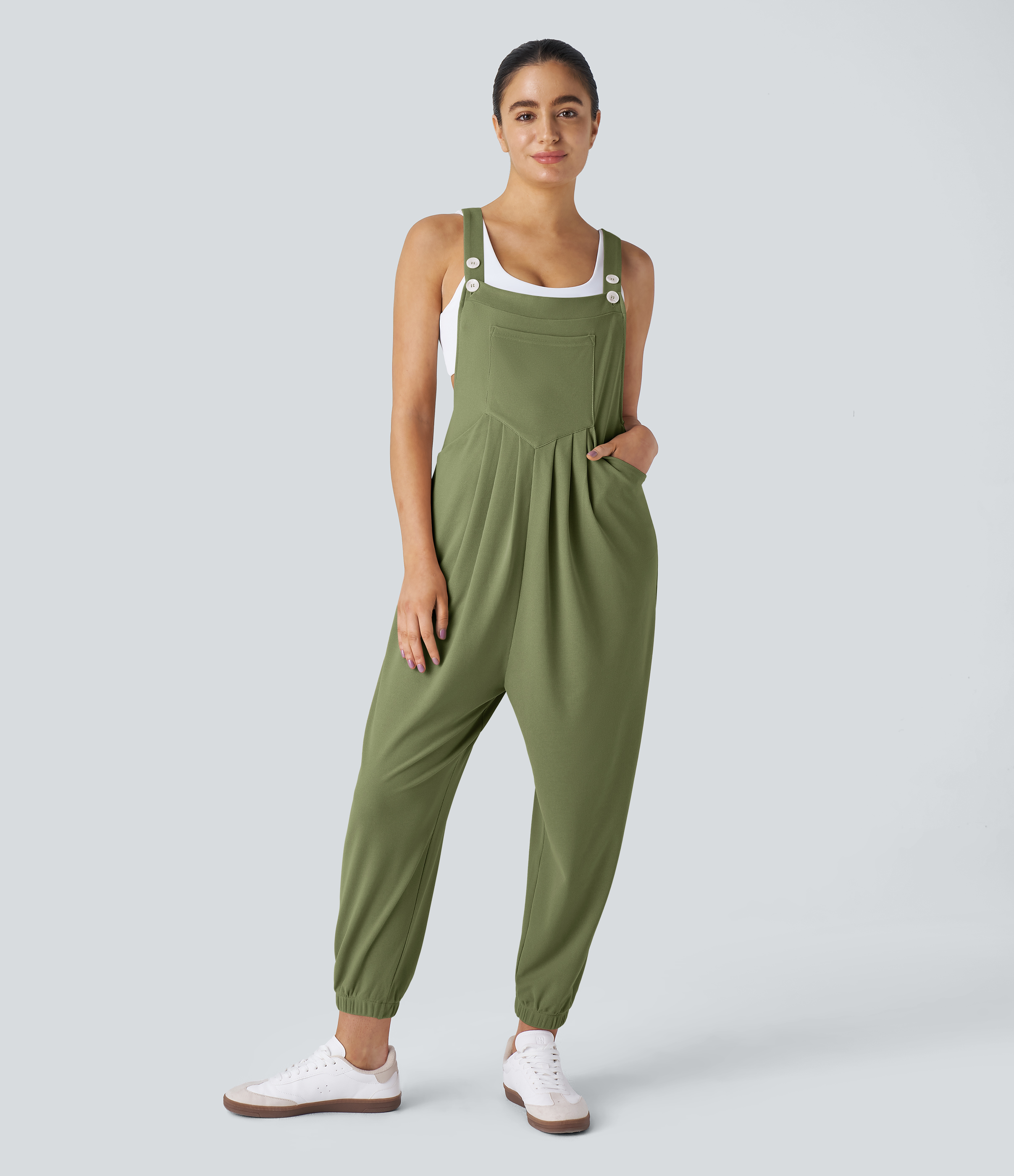 Pockets Waffle Casual Jogger Overalls