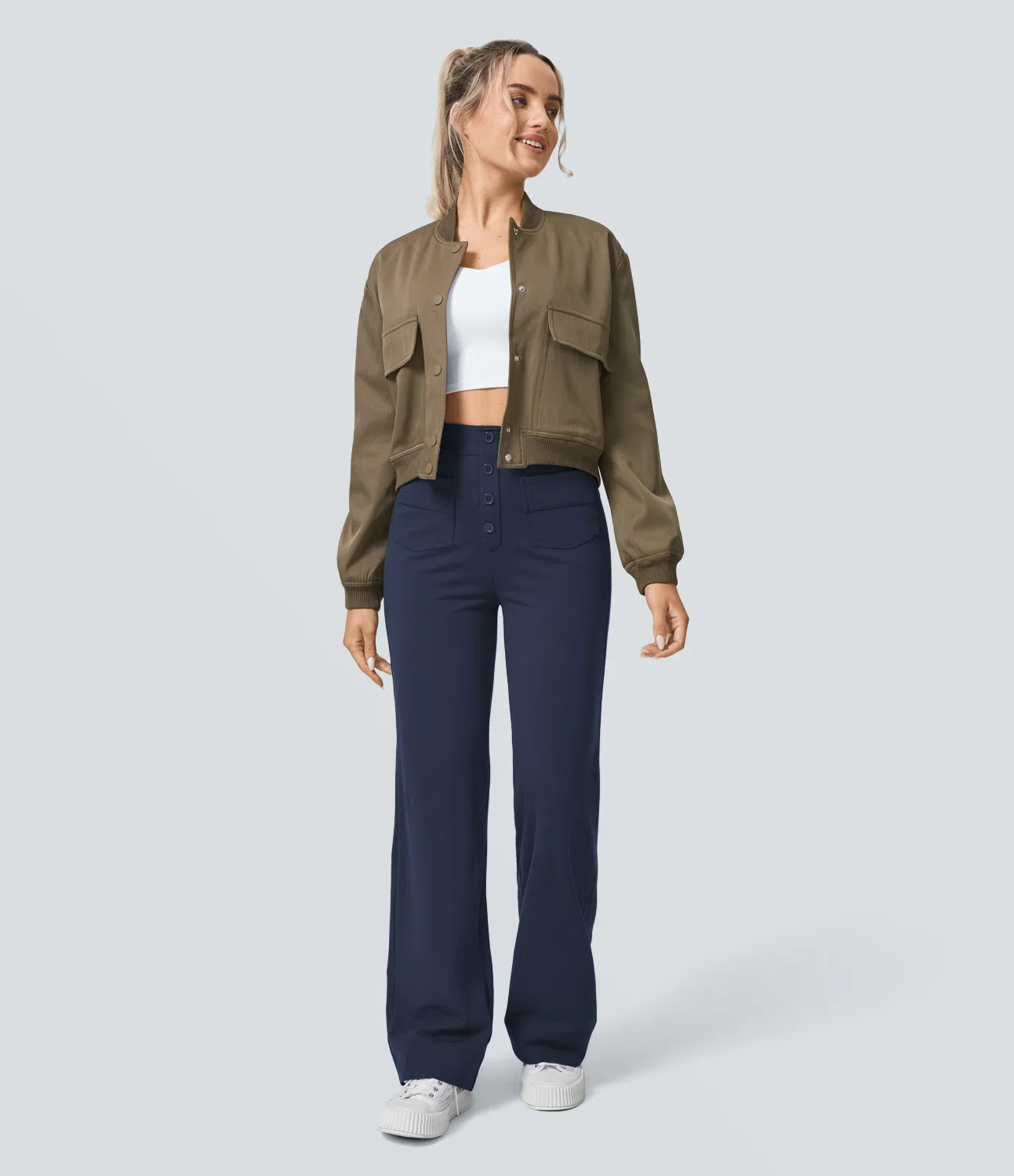 DayStretch High Waisted Pockets Straight Leg Casual Pants
