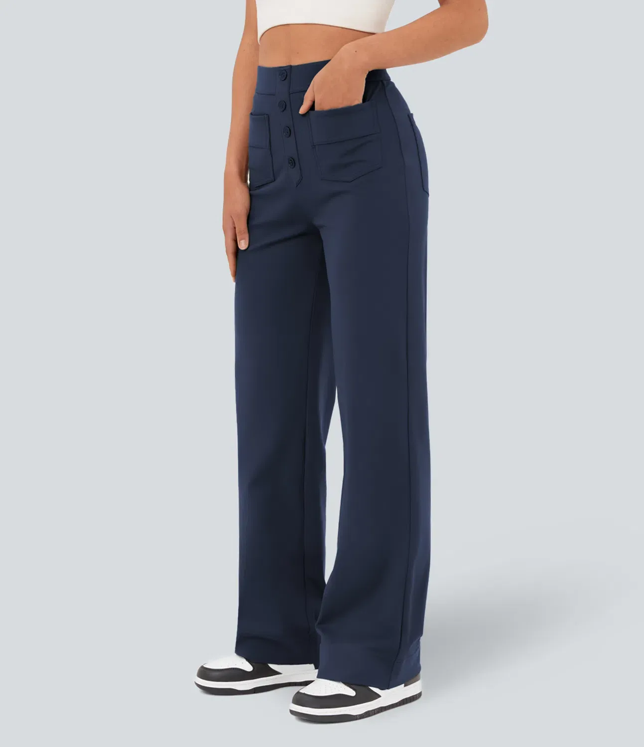DayStretch High Waisted Pockets Straight Leg Casual Pants