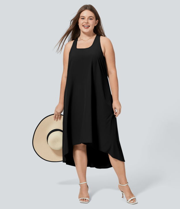 RacerPocket High Low Flowy Midi Quick Dry Casual Plus Size Dress