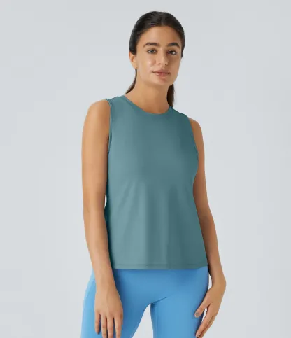 Hollow Cross Hem Solid Color Yoga Vest