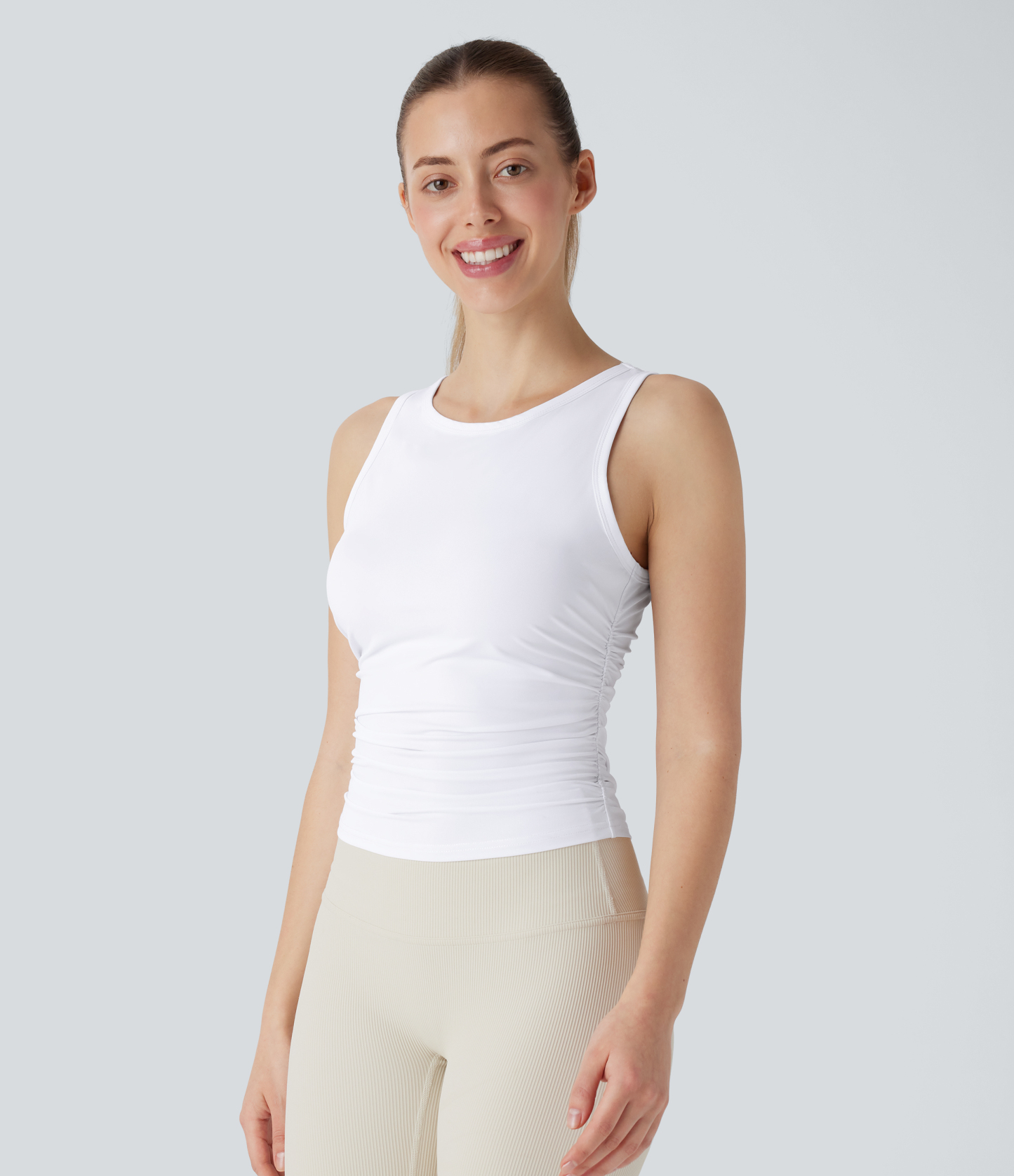 Round Neck Racerback Ruched Yoga Tank Top