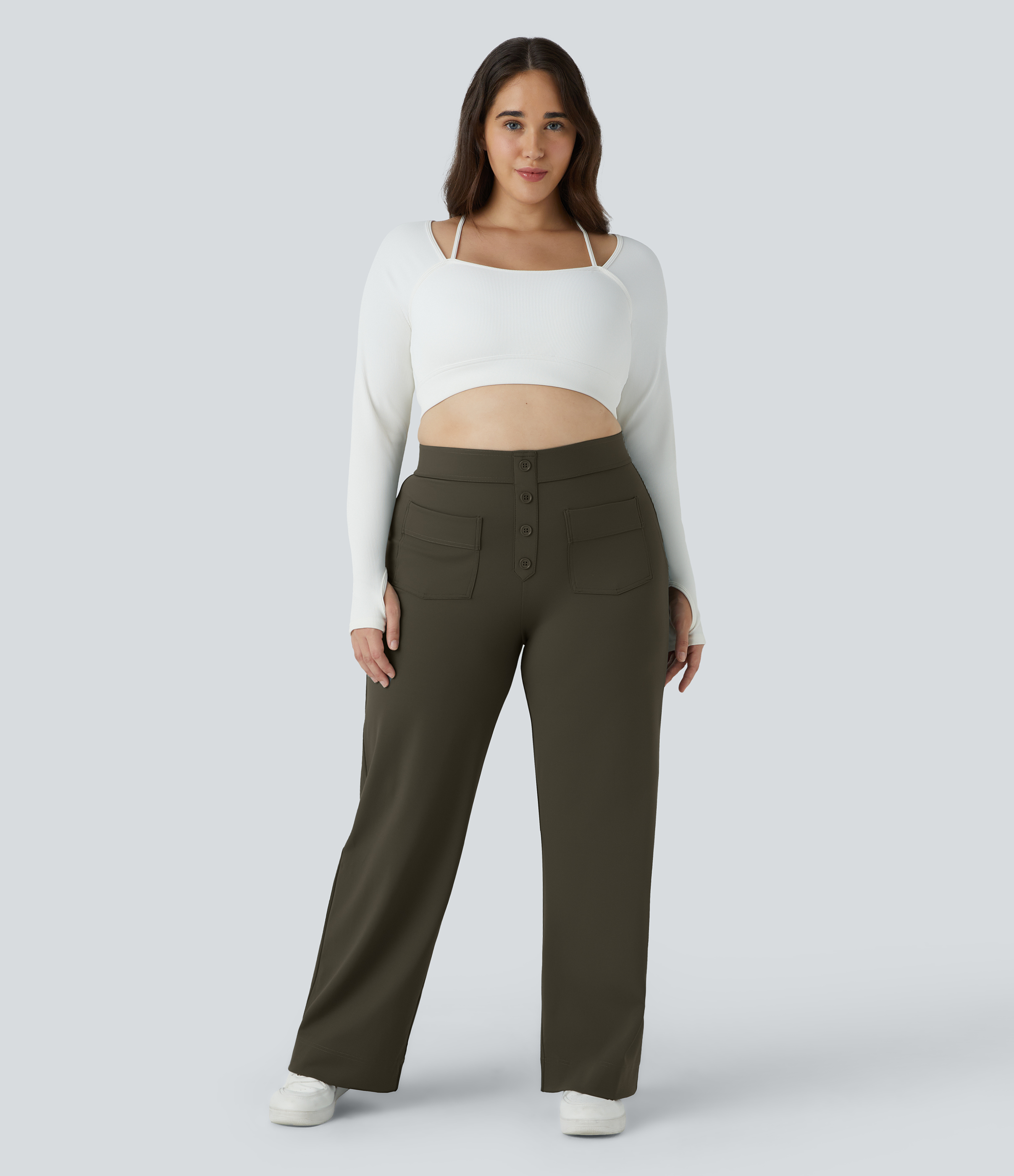 DayStretch High Waisted Pockets Straight Leg Casual Plus Size Pants