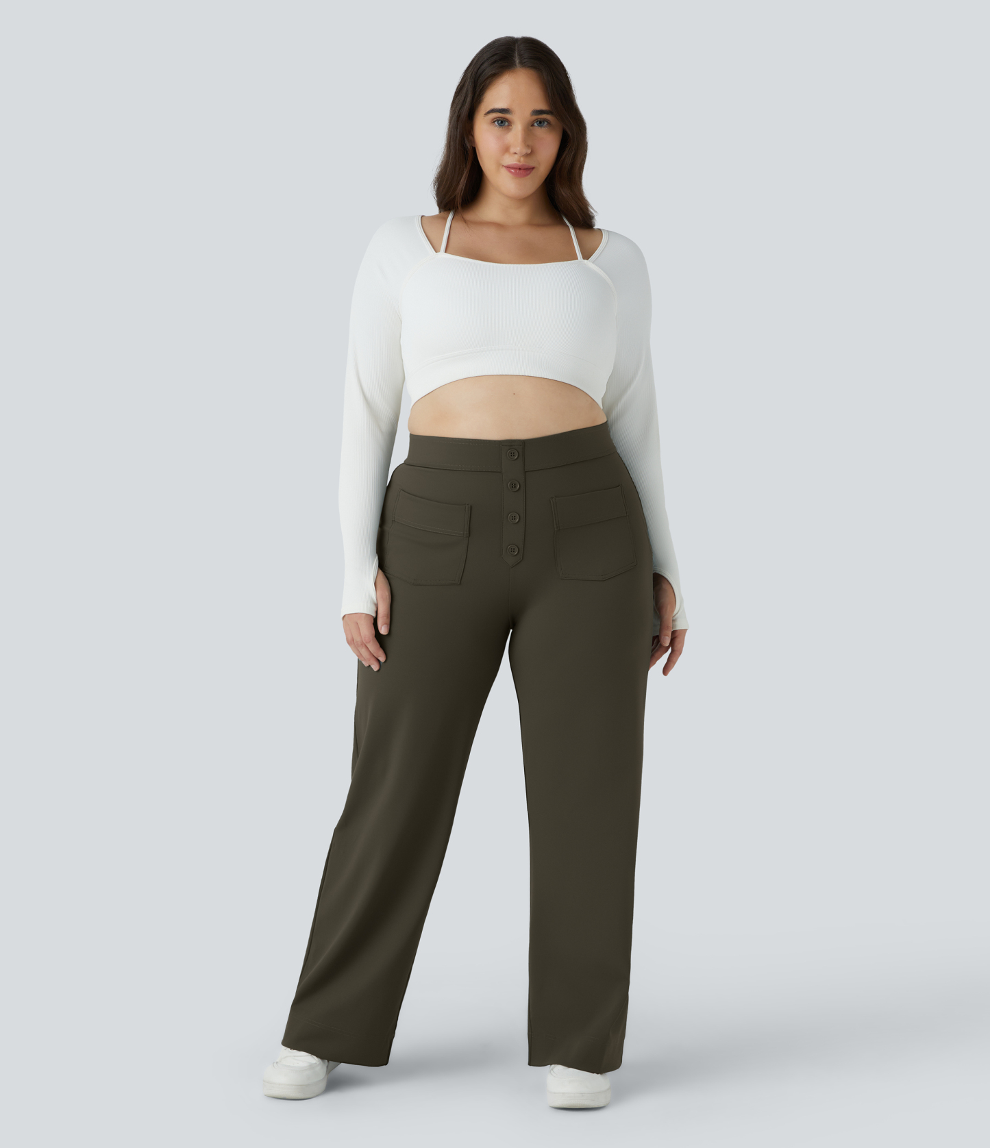 DayStretch High Waisted Pockets Straight Leg Casual Plus Size Pants
