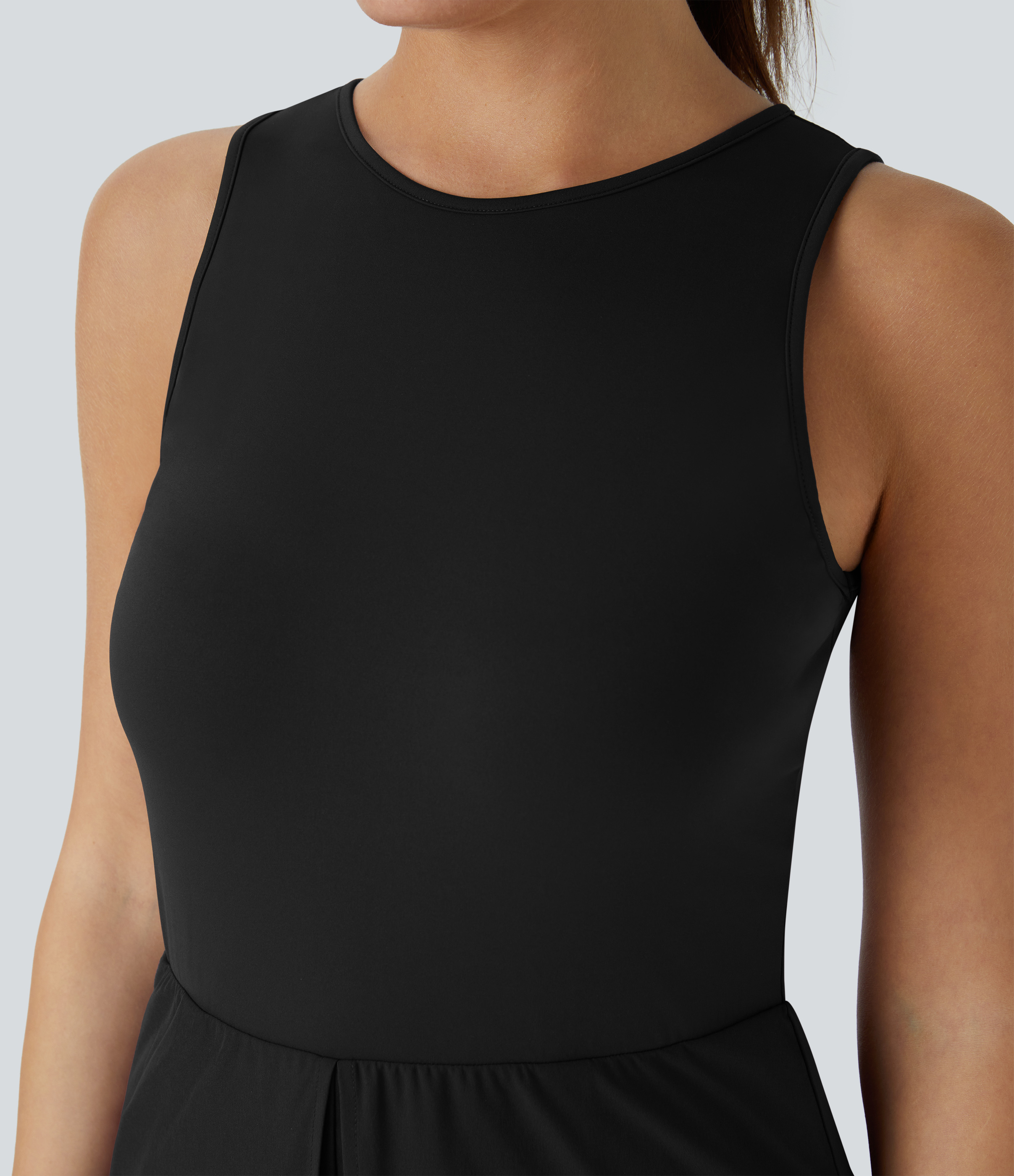 Zipper Sleeveless Pocket Contrast Quick Dry Jumpsuit