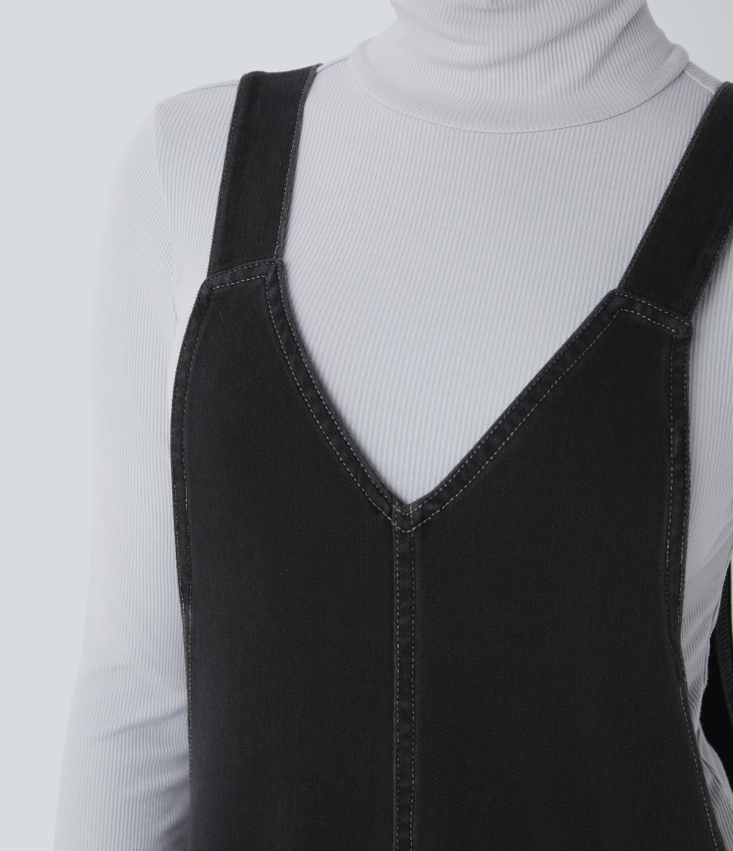 V Neck Pocket Washed Denim Casual Overalls