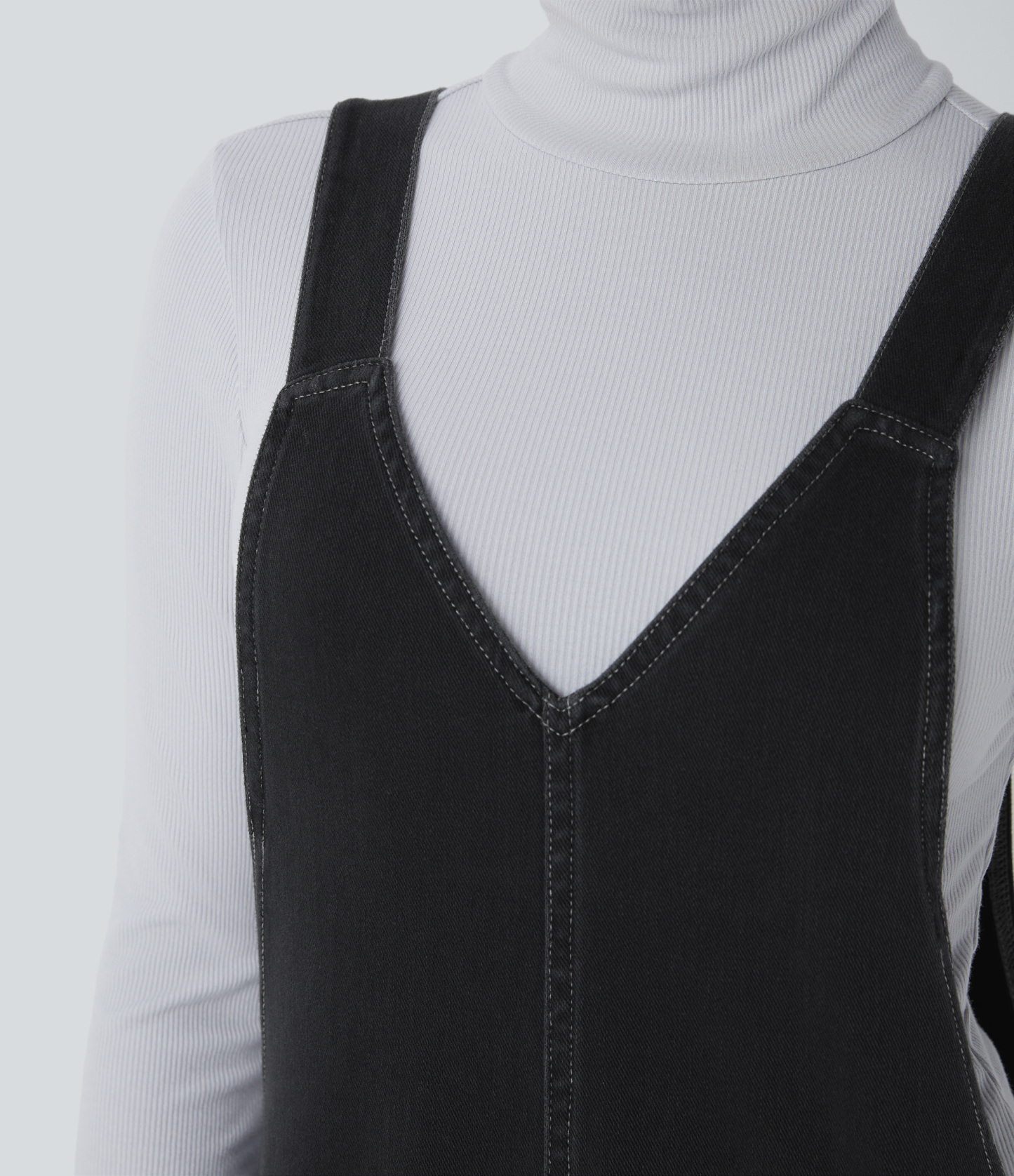 V Neck Pocket Washed Denim Casual Overalls