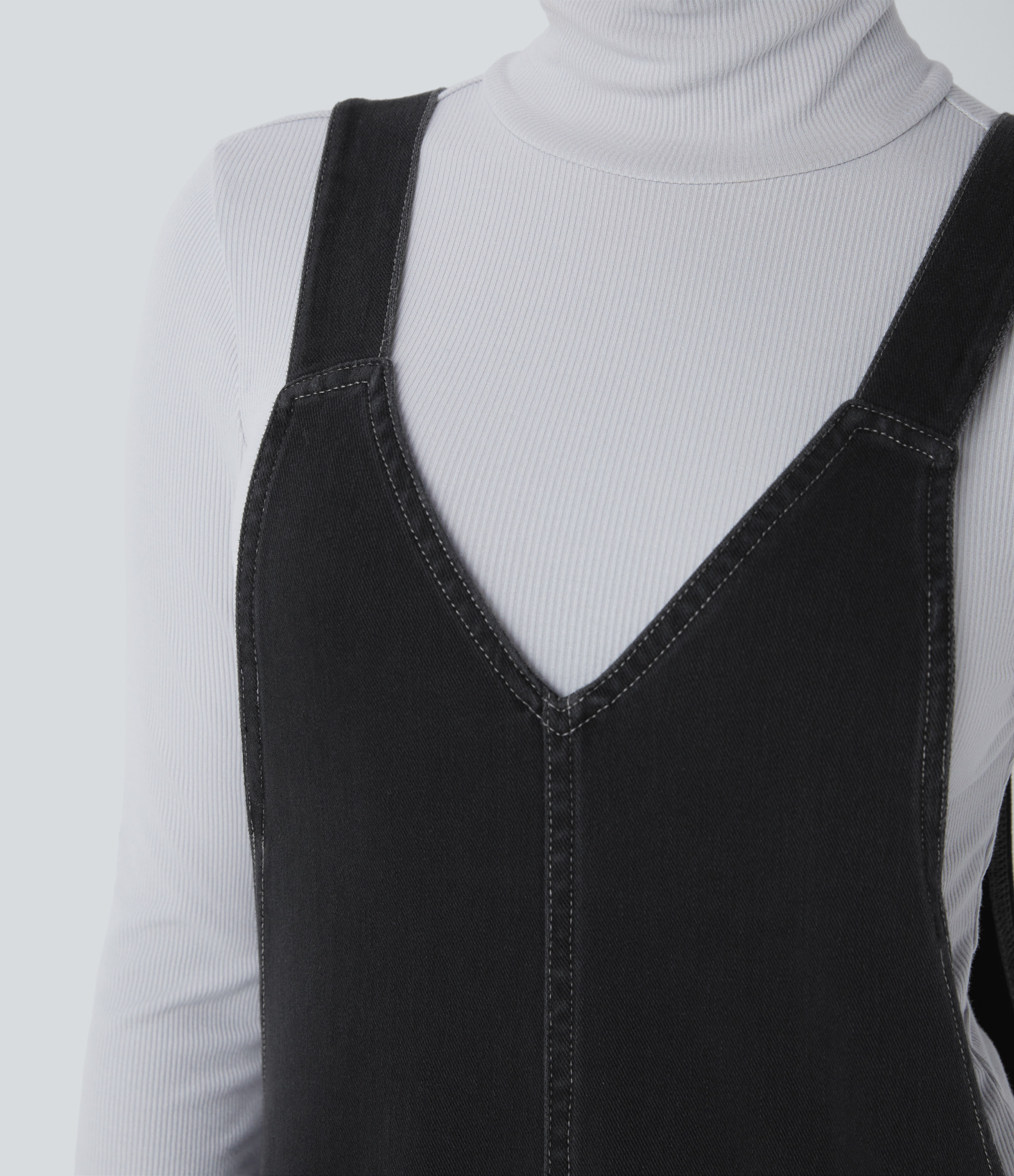 V Neck Pocket Washed Denim Casual Overalls