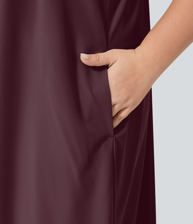 RacerPocket High Low Flowy Midi Quick Dry Casual Plus Size Dress