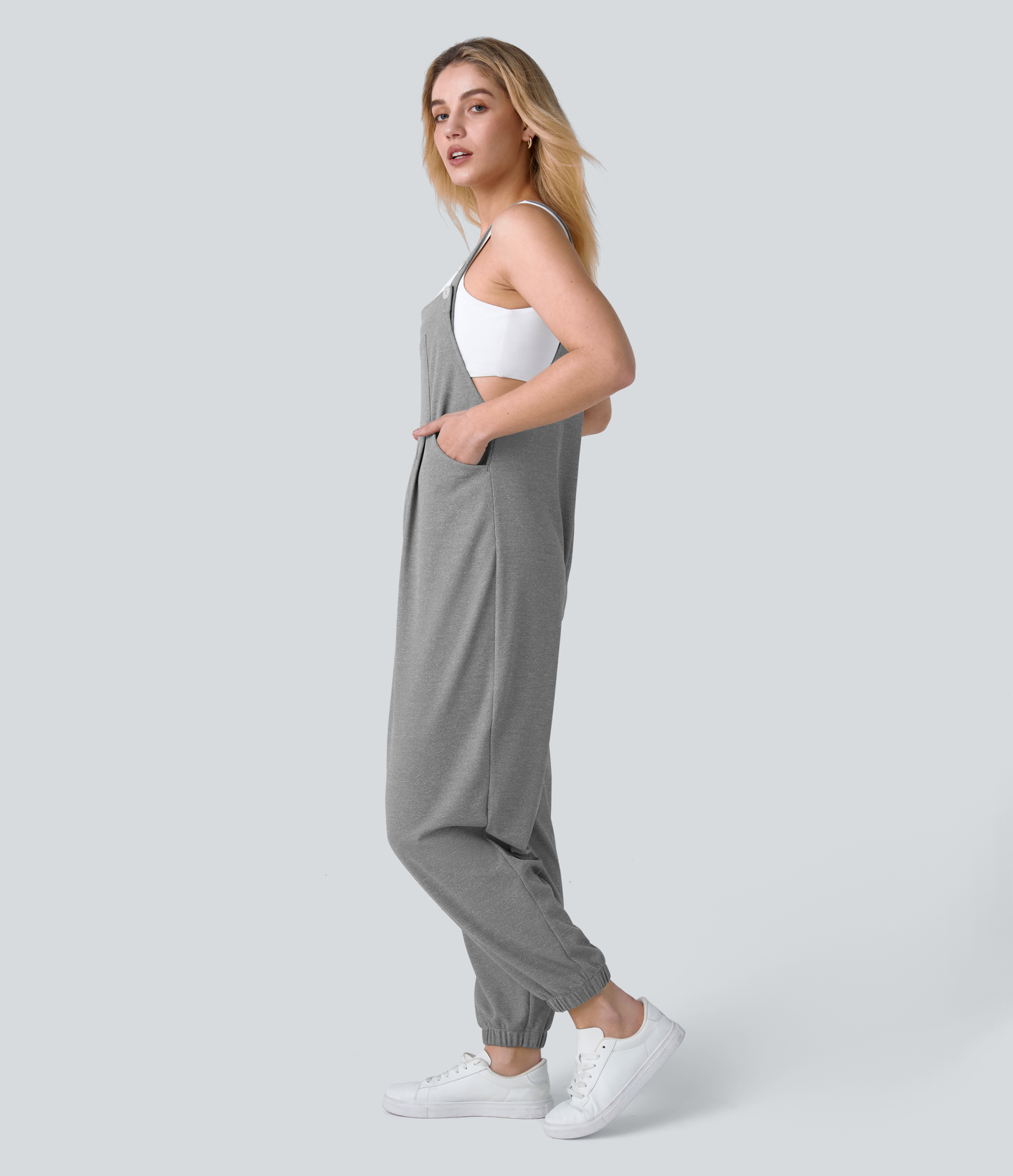 Pockets Waffle Casual Jogger Overalls