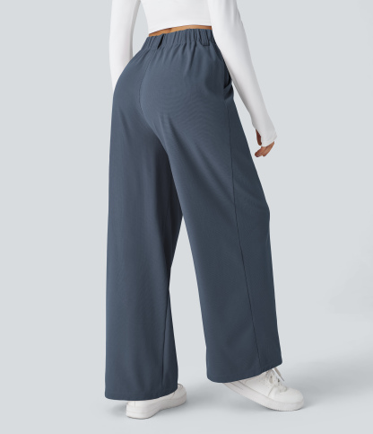 High Waisted Pocket Wide Leg Waffle Work Pants