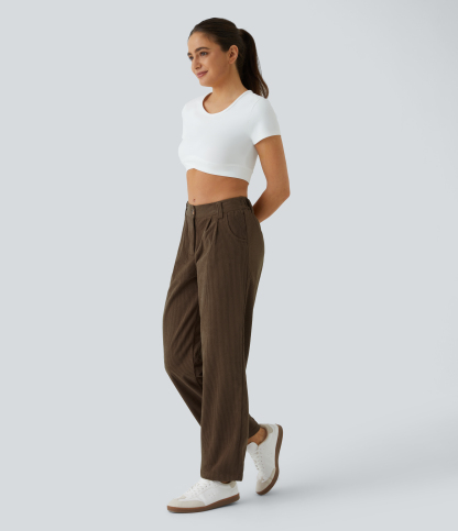 Mid Rise Zipper Pocket Corduroy Casual Pants