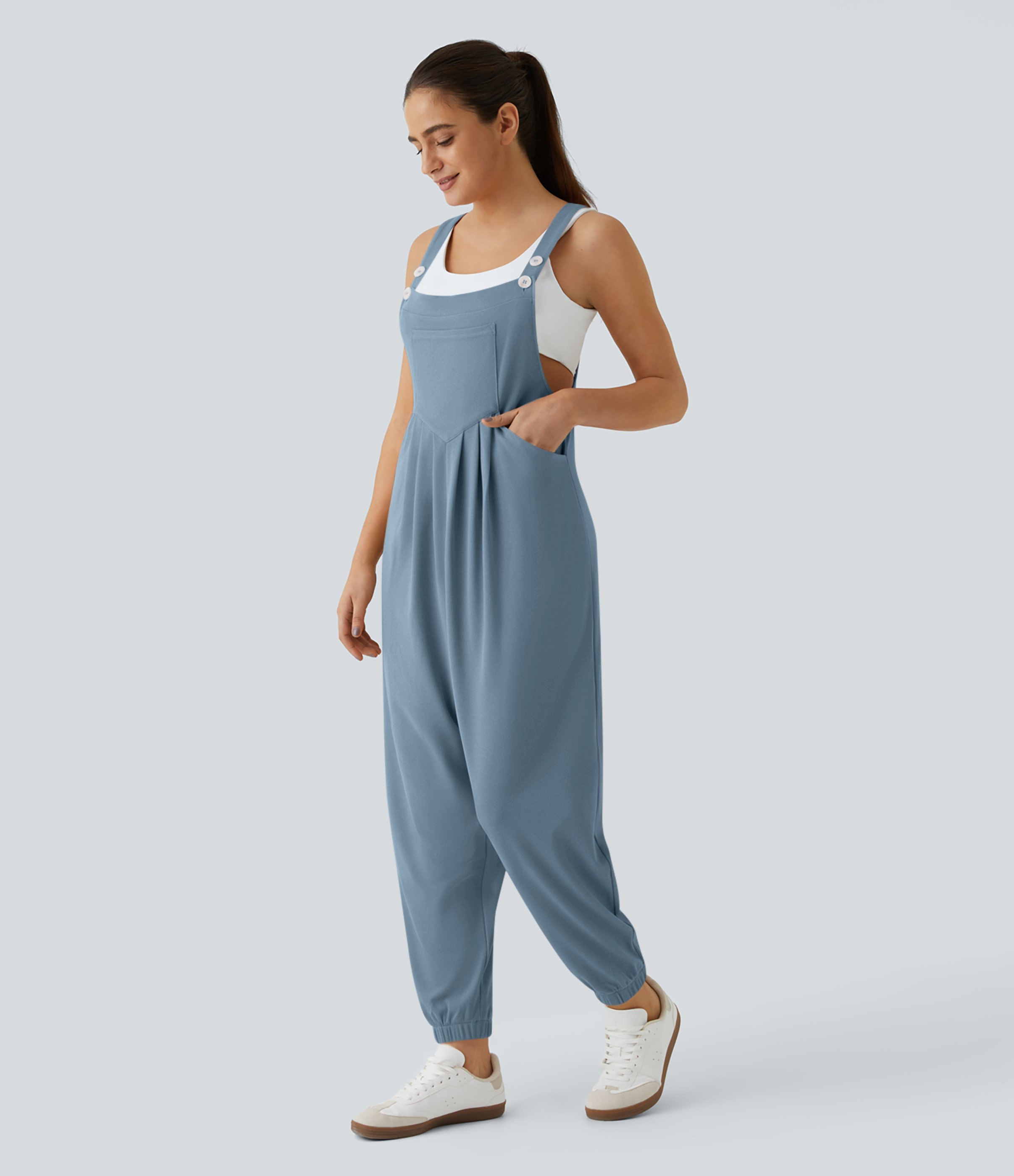 Pockets Waffle Casual Jogger Overalls