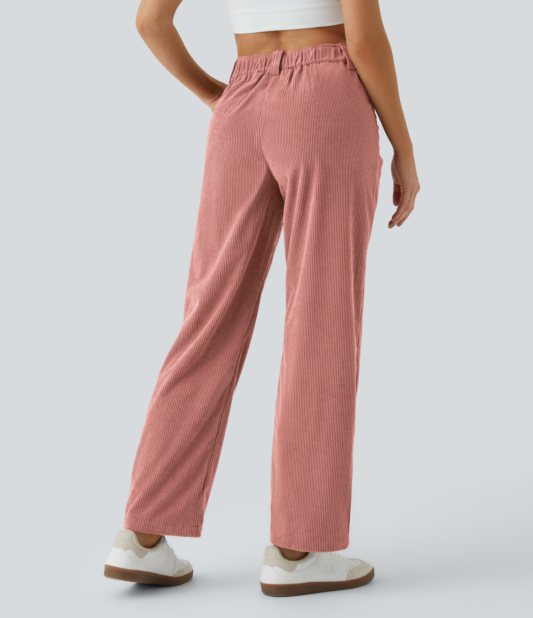 Mid Rise Zipper Pocket Corduroy Casual Pants