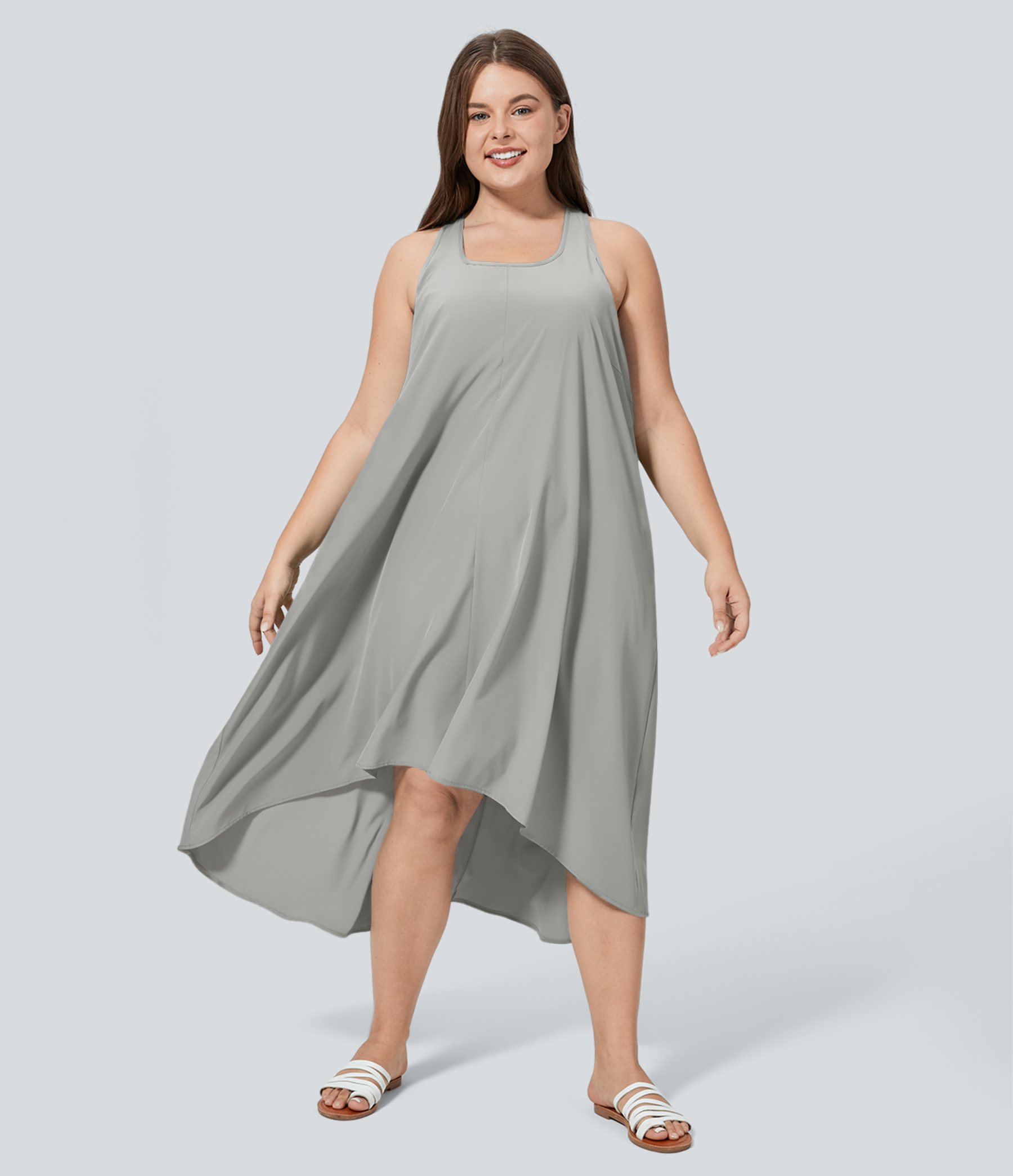 RacerPocket High Low Flowy Midi Quick Dry Casual Plus Size Dress
