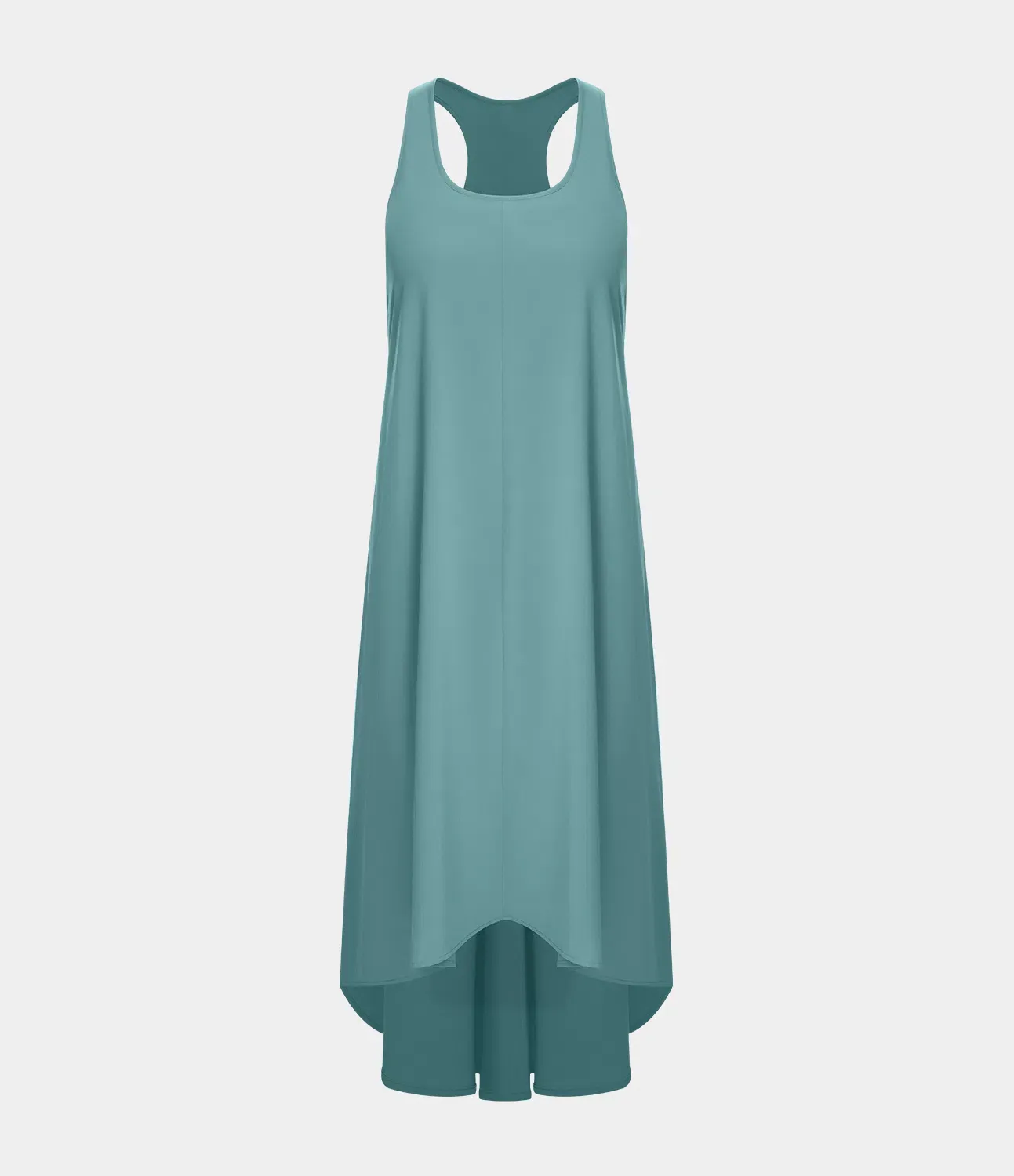 Backless Side-Pocket High-Low Hem Flowy Mid-Length Quick-Drying Casual Dress