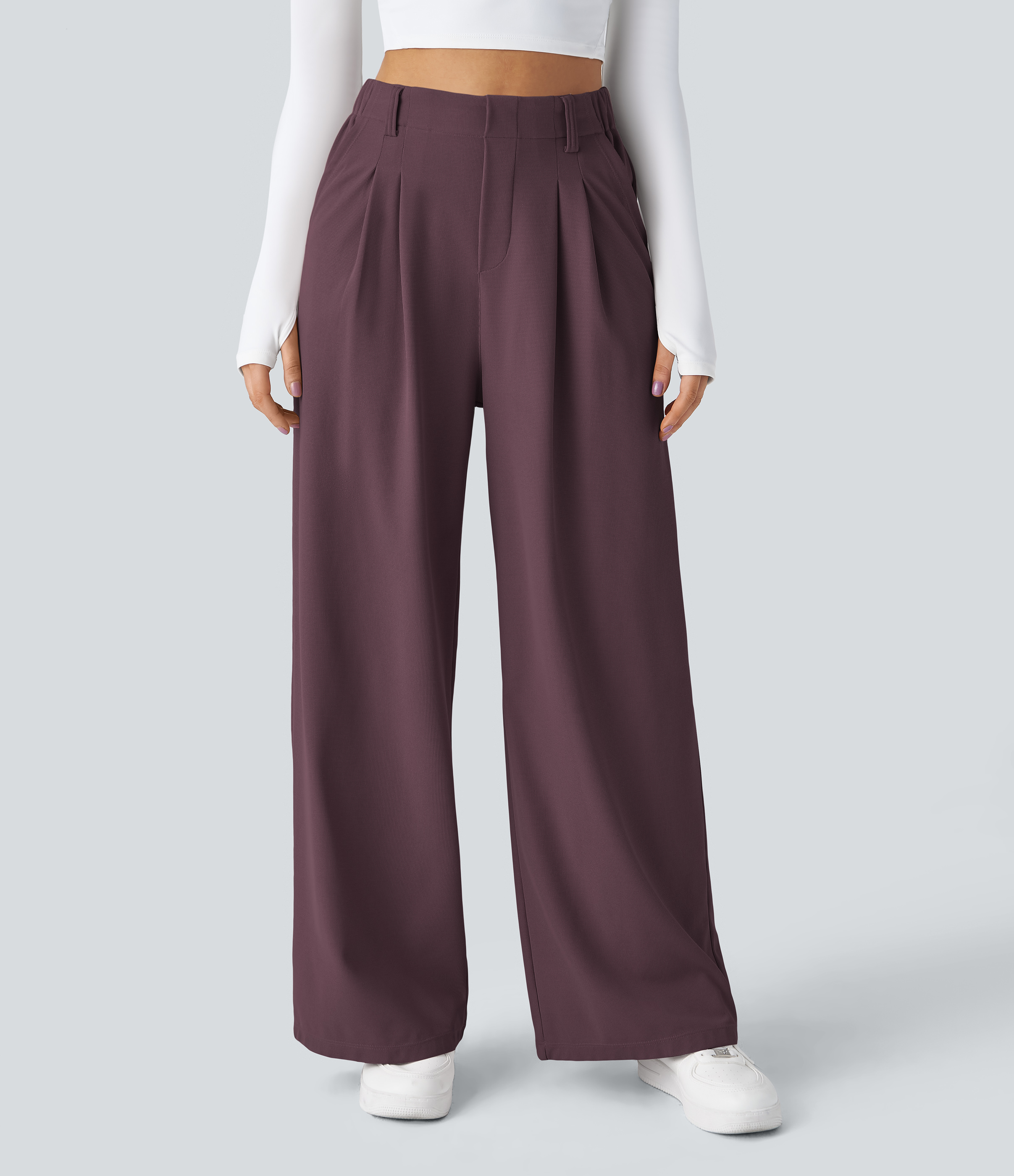 High Waisted Pocket Wide Leg Waffle Work Pants