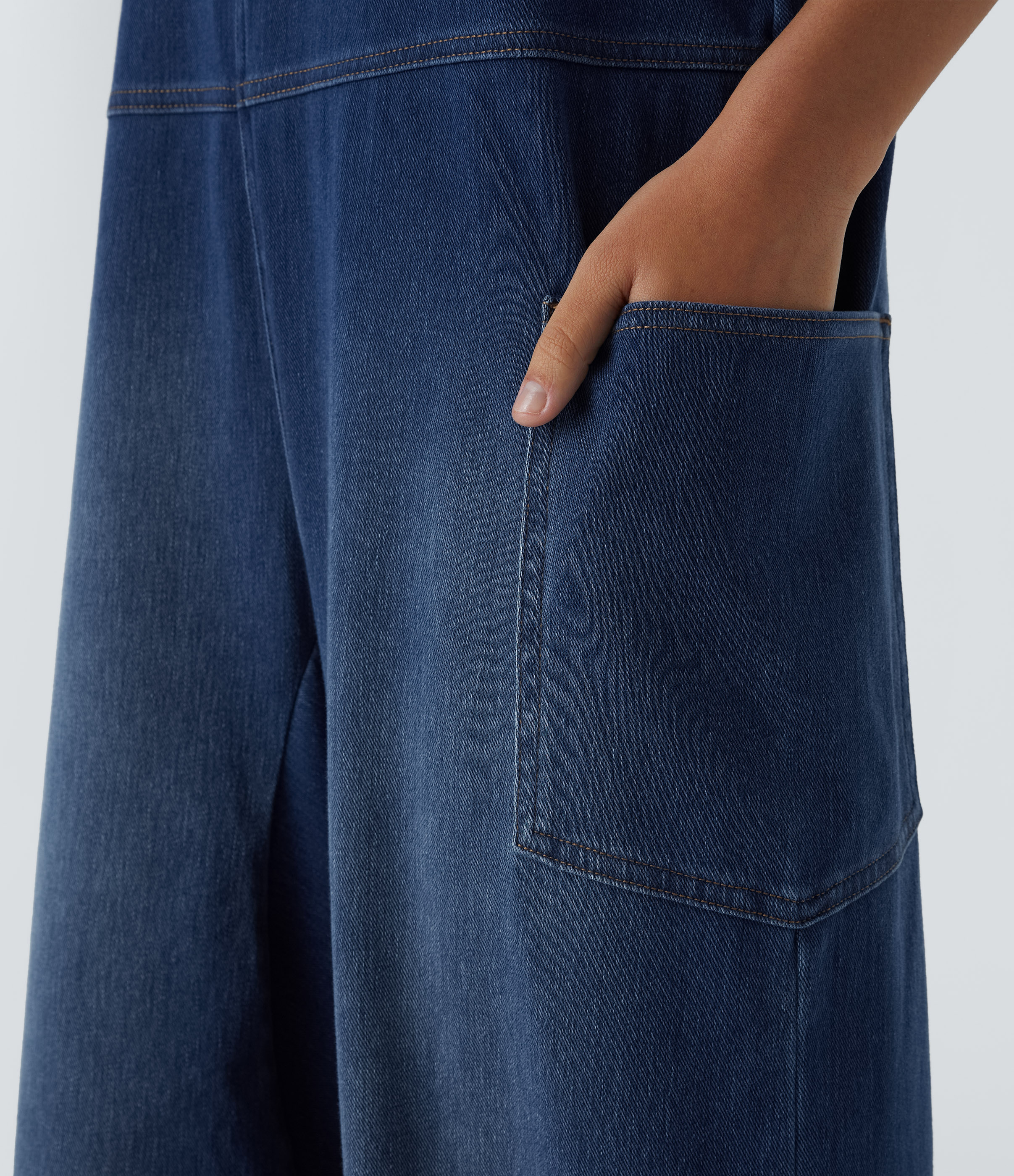 V Neck Pocket Washed Denim Casual Overalls