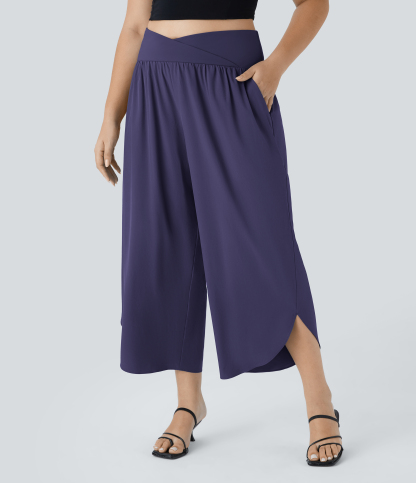 High Waisted Crossover Pocket Quick Dry Plus Size Pants
