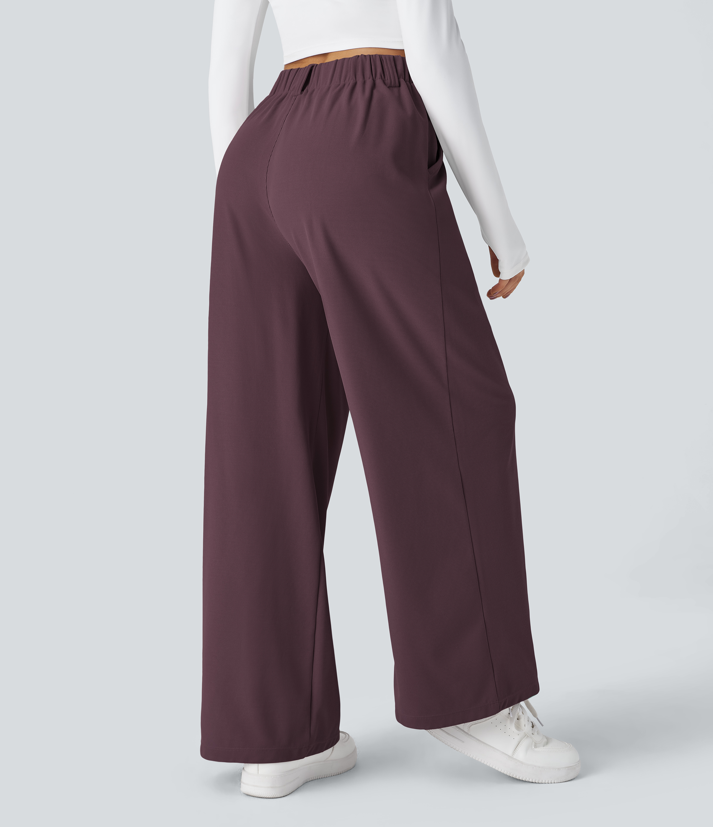 High Waisted Pocket Wide Leg Waffle Work Pants