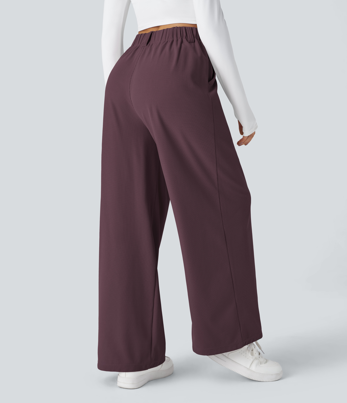 High Waisted Pocket Wide Leg Waffle Work Pants