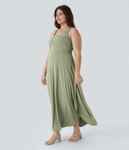 U Neck Flowy Maxi Casual Plus Size Tank Dress