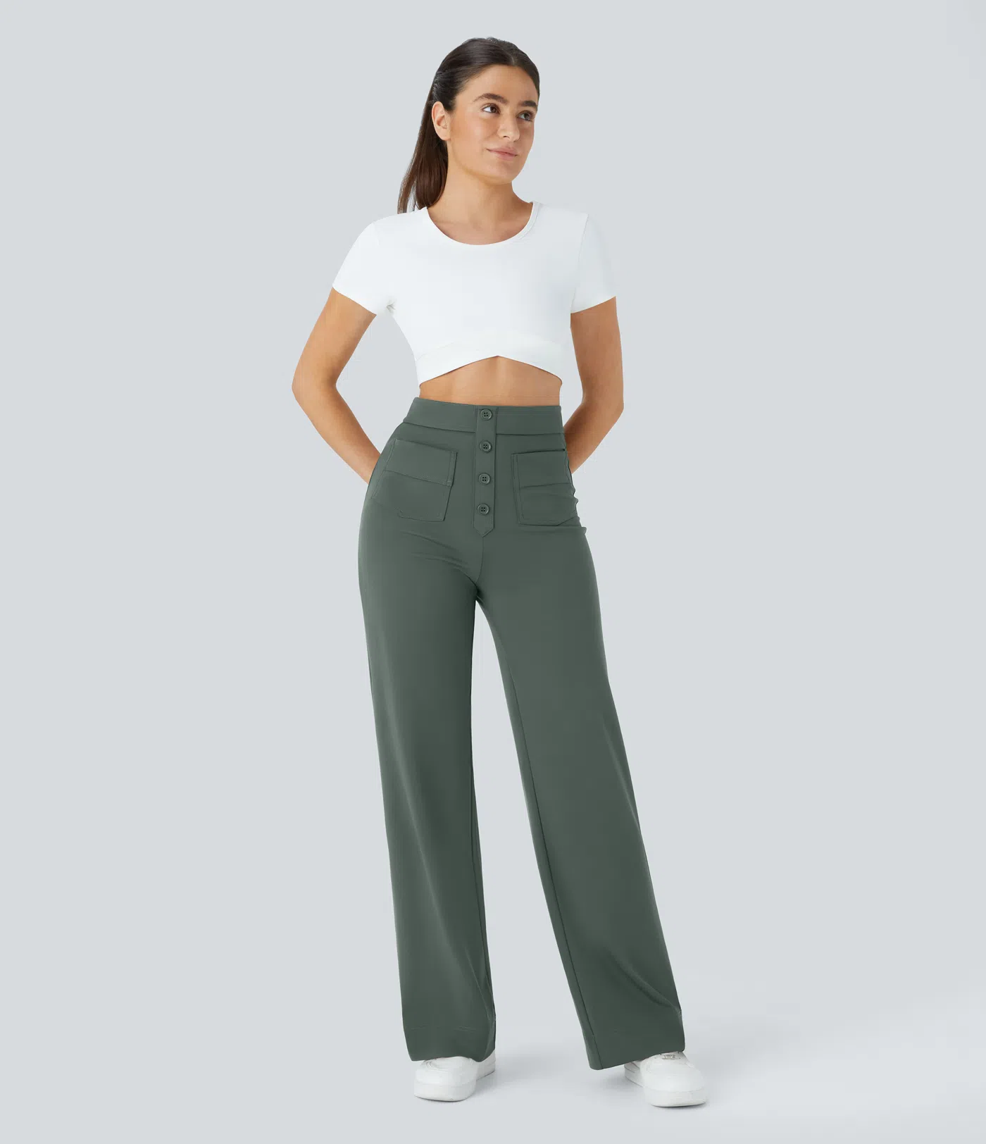 DayStretch High Waisted Pockets Straight Leg Casual Pants
