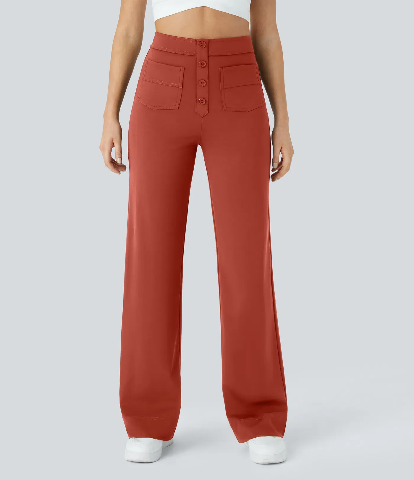 DayStretch High Waisted Pockets Straight Leg Casual Pants