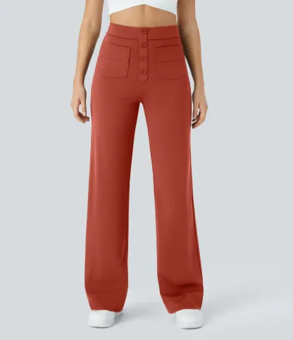 DayStretch High Waisted Pockets Straight Leg Casual Pants