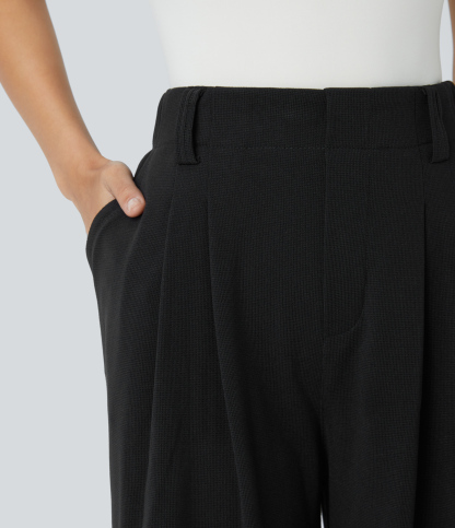 High Waisted Pocket Wide Leg Waffle Work Pants