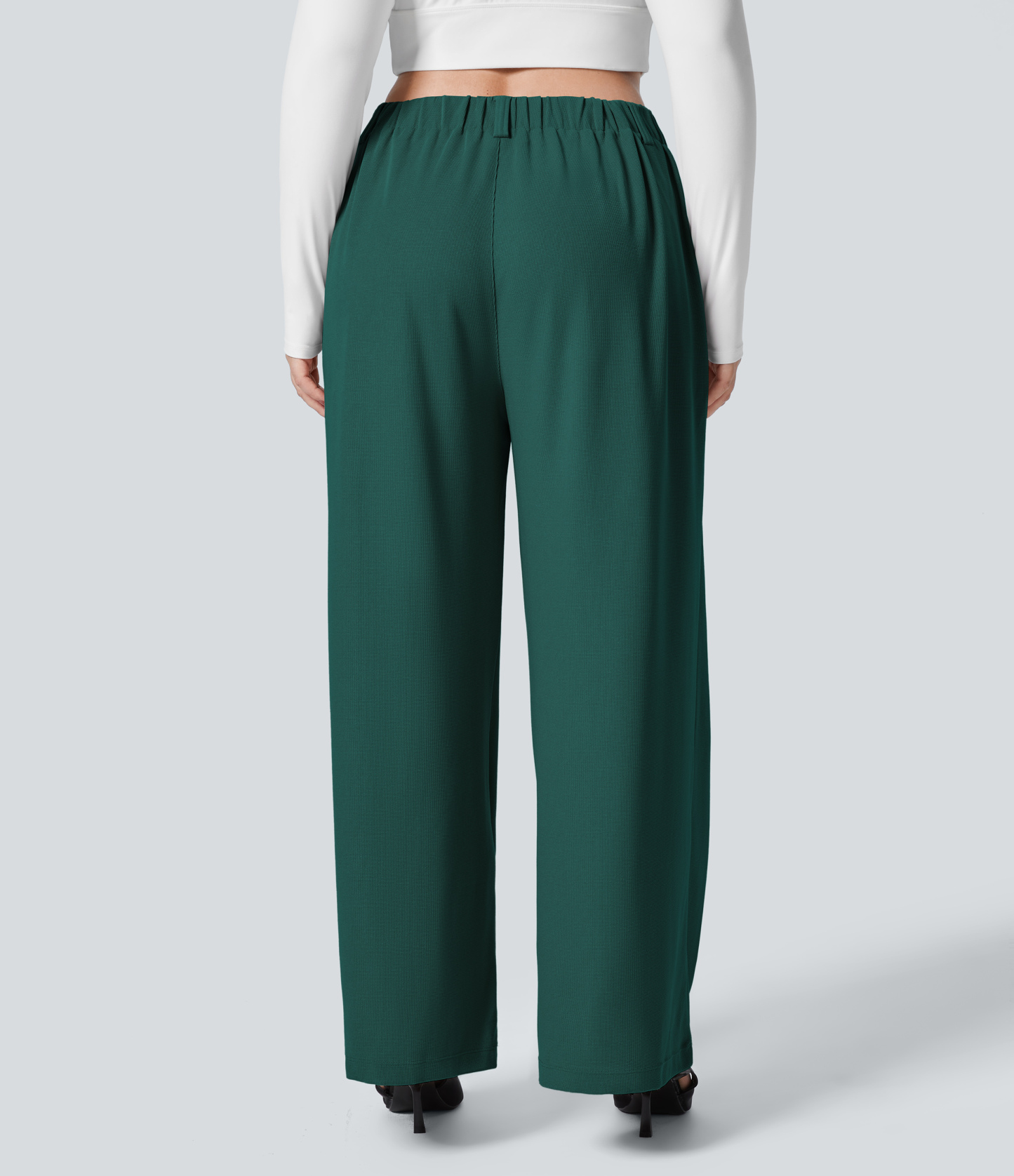 High Waisted Pocket Wide Leg Waffle Work Plus Size Pants