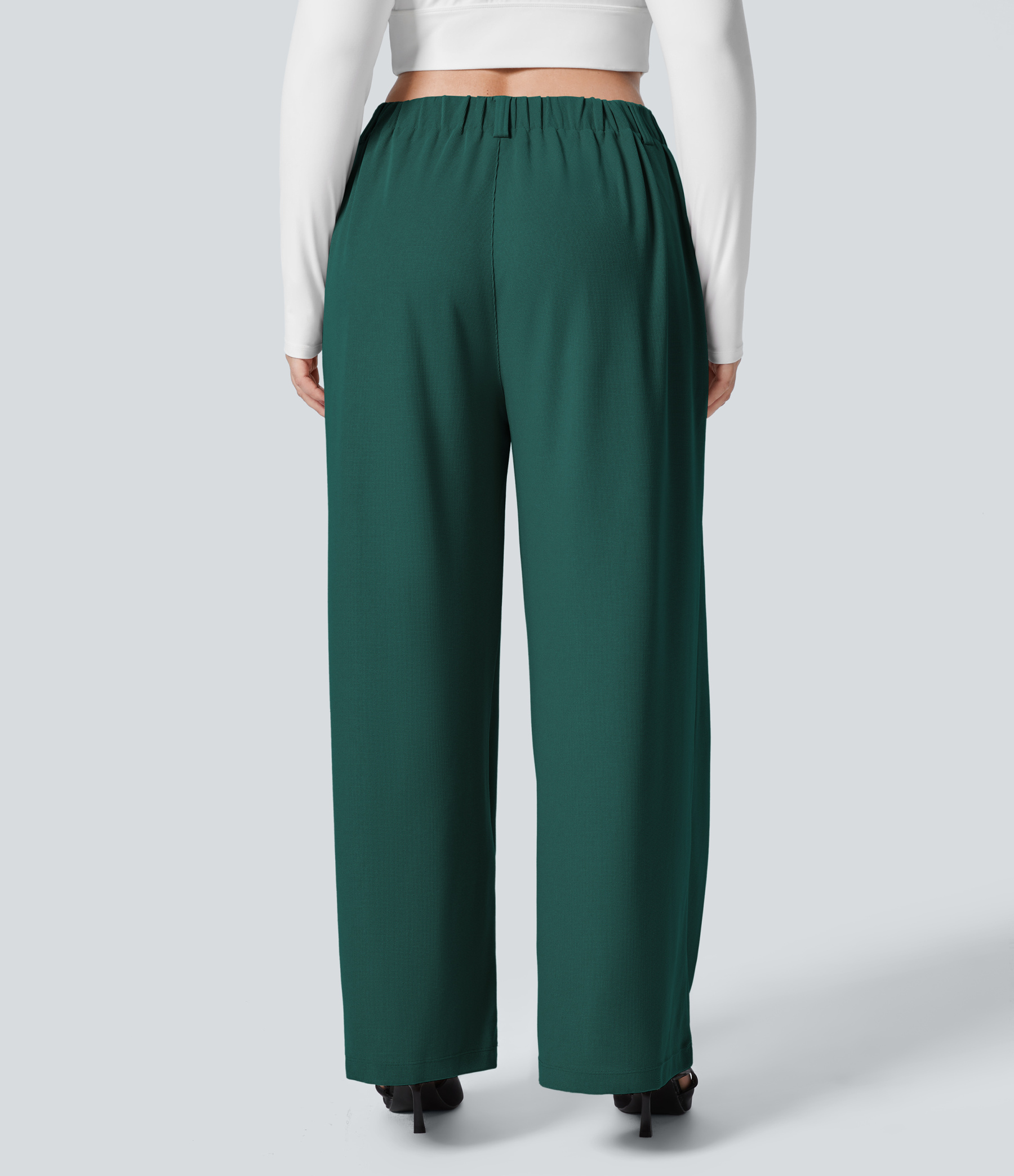 High Waisted Pocket Wide Leg Waffle Work Plus Size Pants