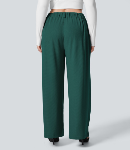 High Waisted Pocket Wide Leg Waffle Work Plus Size Pants