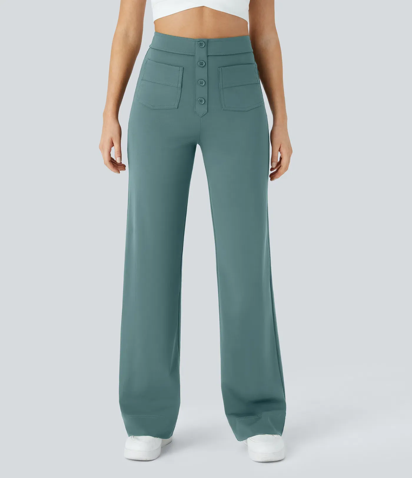 DayStretch High Waisted Pockets Straight Leg Casual Pants