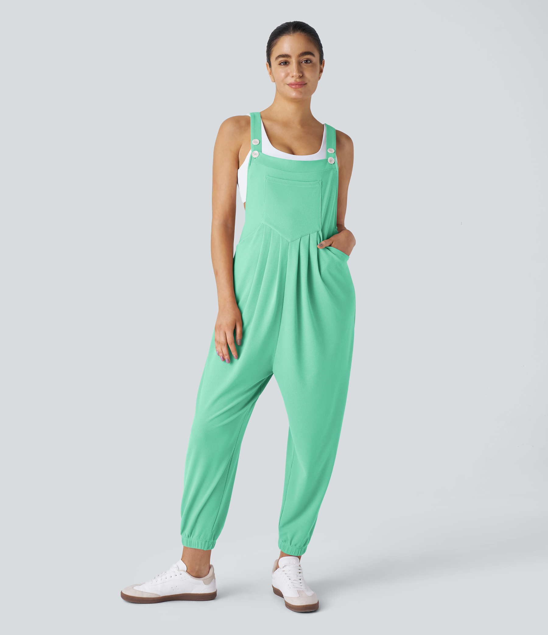 Pockets Waffle Casual Jogger Overalls