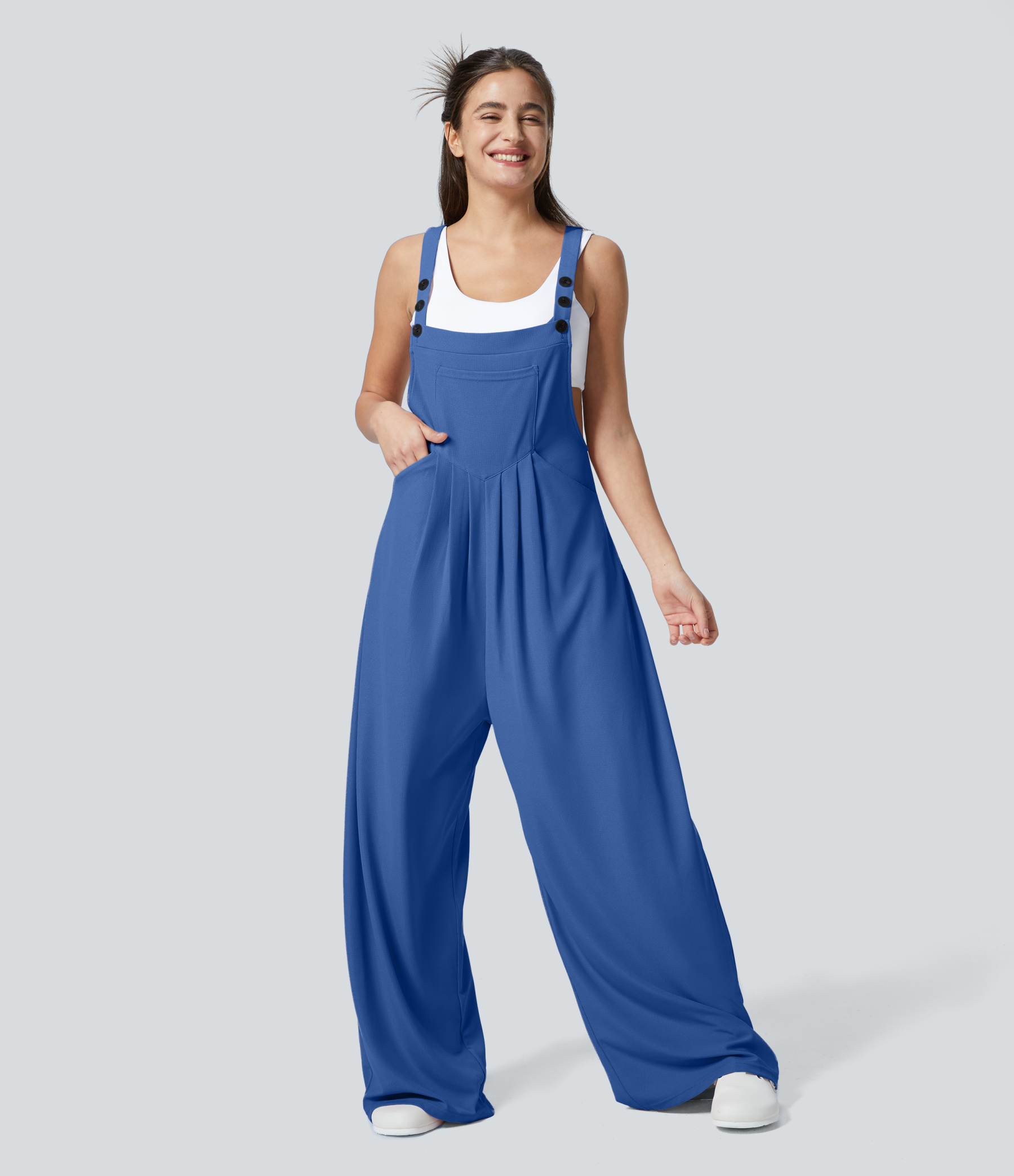 Pockets Waffle Casual Overalls