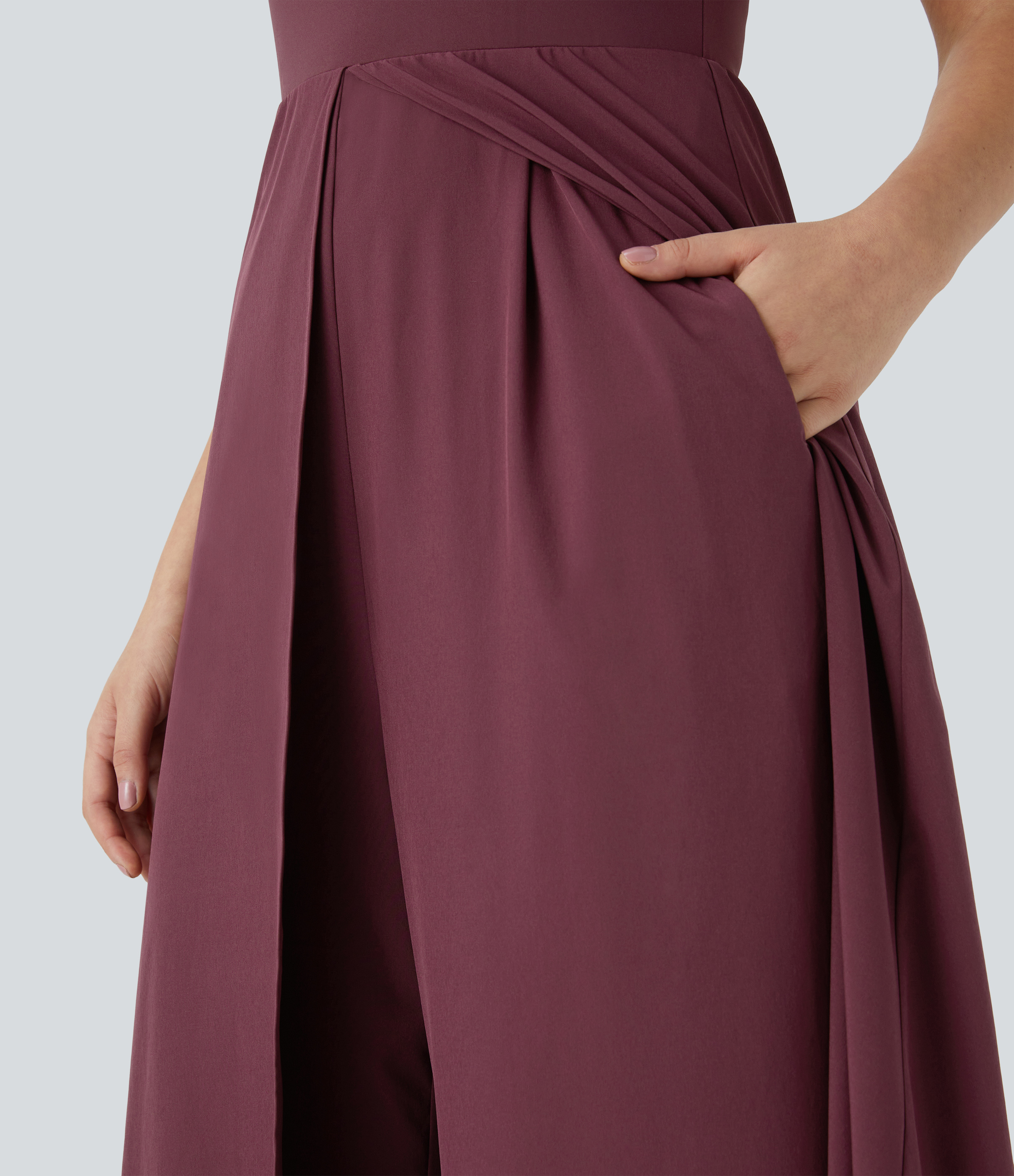 Zipper Sleeveless Pocket Contrast Quick Dry Jumpsuit