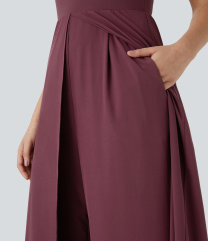 Zipper Sleeveless Pocket Contrast Quick Dry Jumpsuit