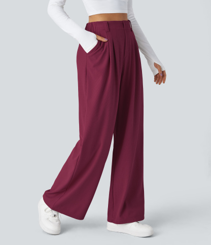 High Waisted Pocket Wide Leg Waffle Work Pants